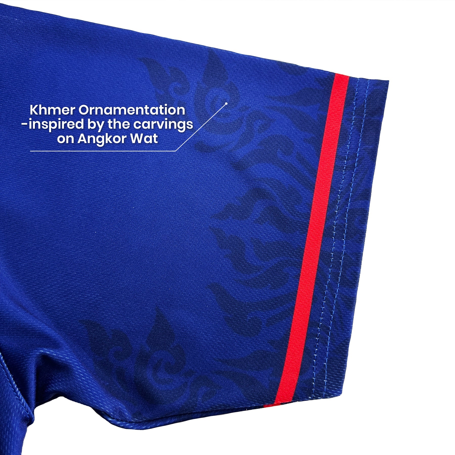 Cambodia Heritage Custom Blue Baseball Jersey Sleeves Closeup Khmer Angkor Wat