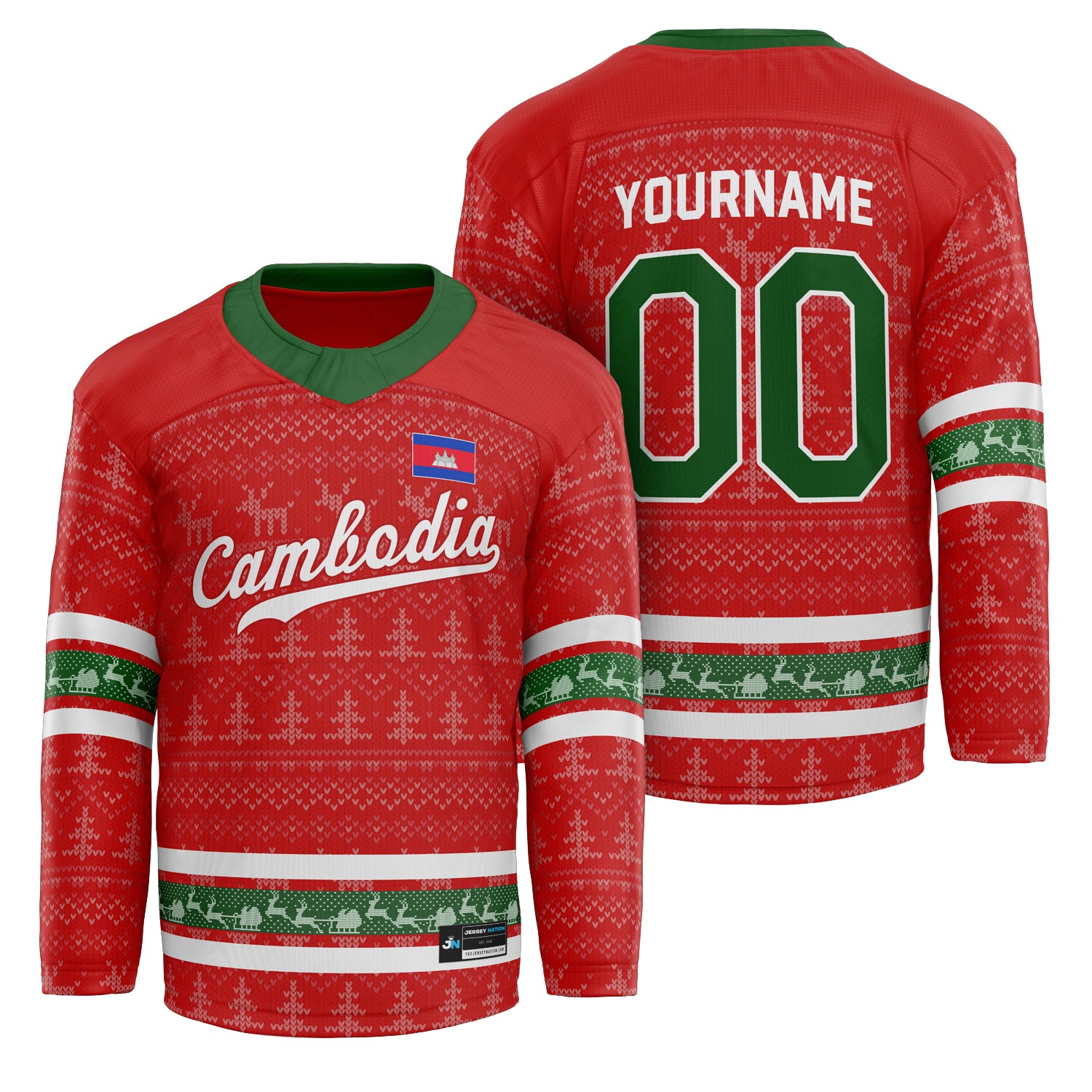 Cambodia Red Christmas Custom Hockey Jersey Personalized Family Outfit Holidays
