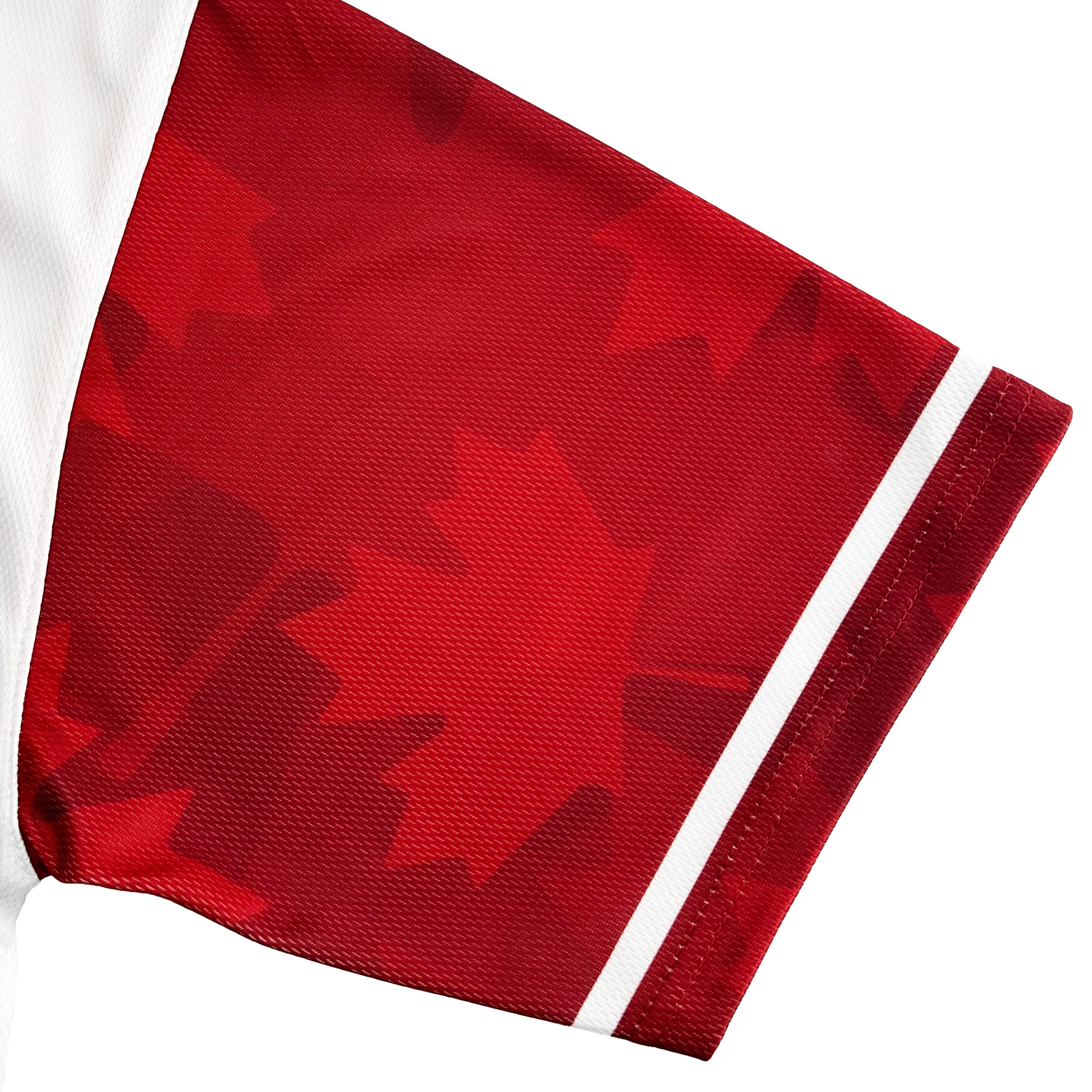 Canada Heritage Custom White Baseball Jersey Closeup Sleeves Details