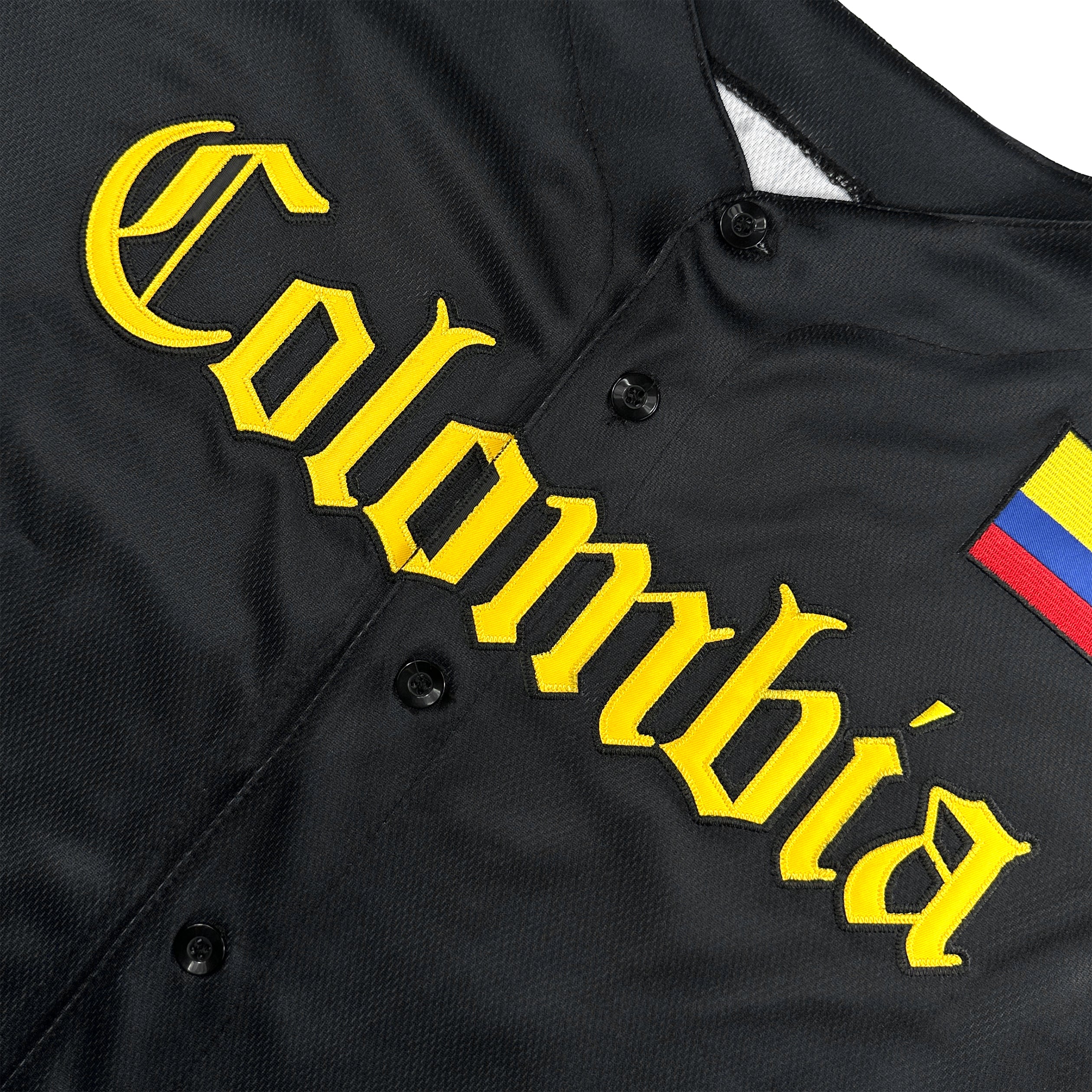 Colombia Heritage Custom Black Baseball Jersey Closeup Embroidered Front