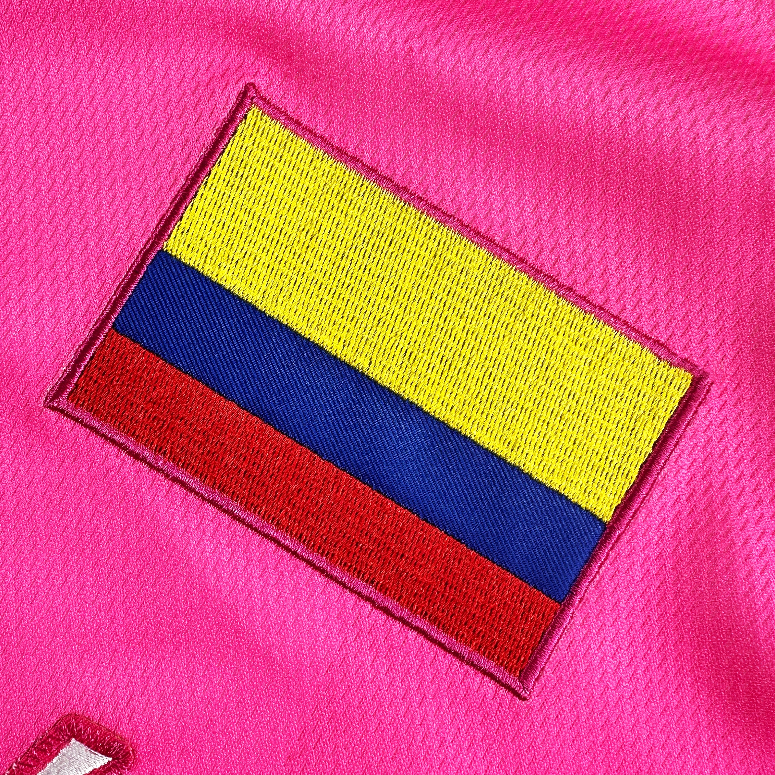 Colombia Heritage Custom Pink Baseball Jersey Closeup Embroidered Flag