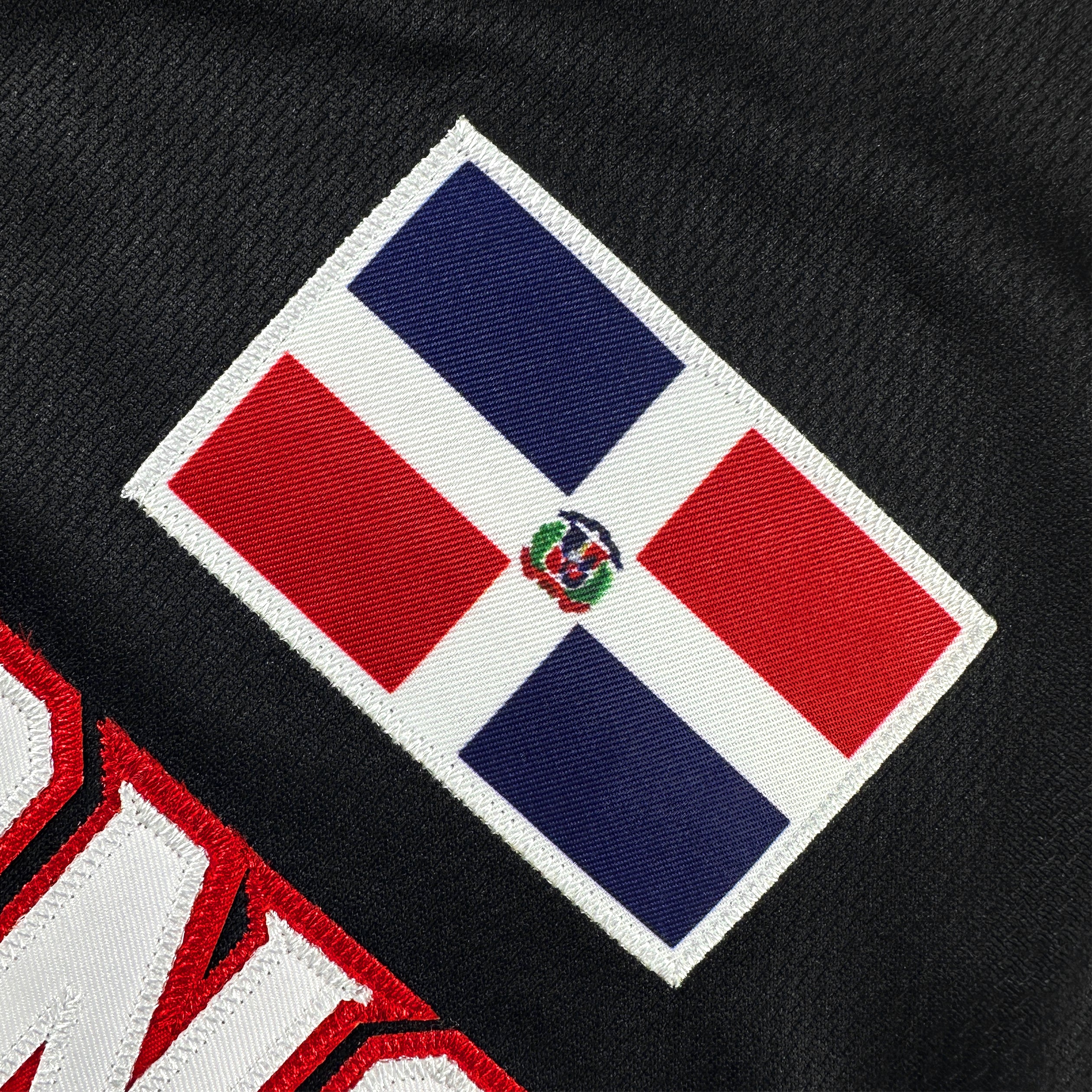 Dominican Republic Black Heritage Custom Baseball Jersey Stitched Flag Closeup