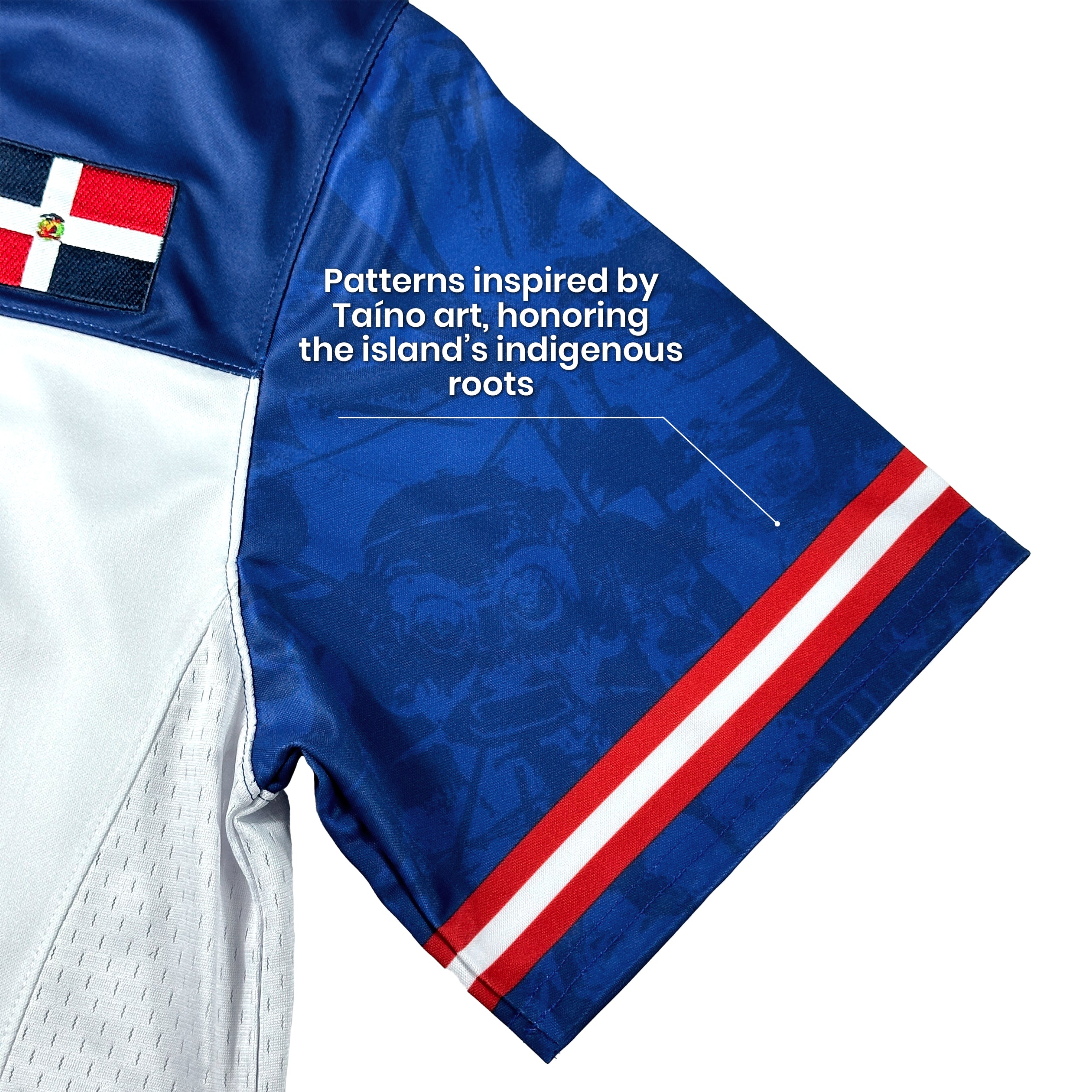 Dominican Republic Heritage White and Blue Custom American Football Jersey Embroidered Sleeves Taino Details