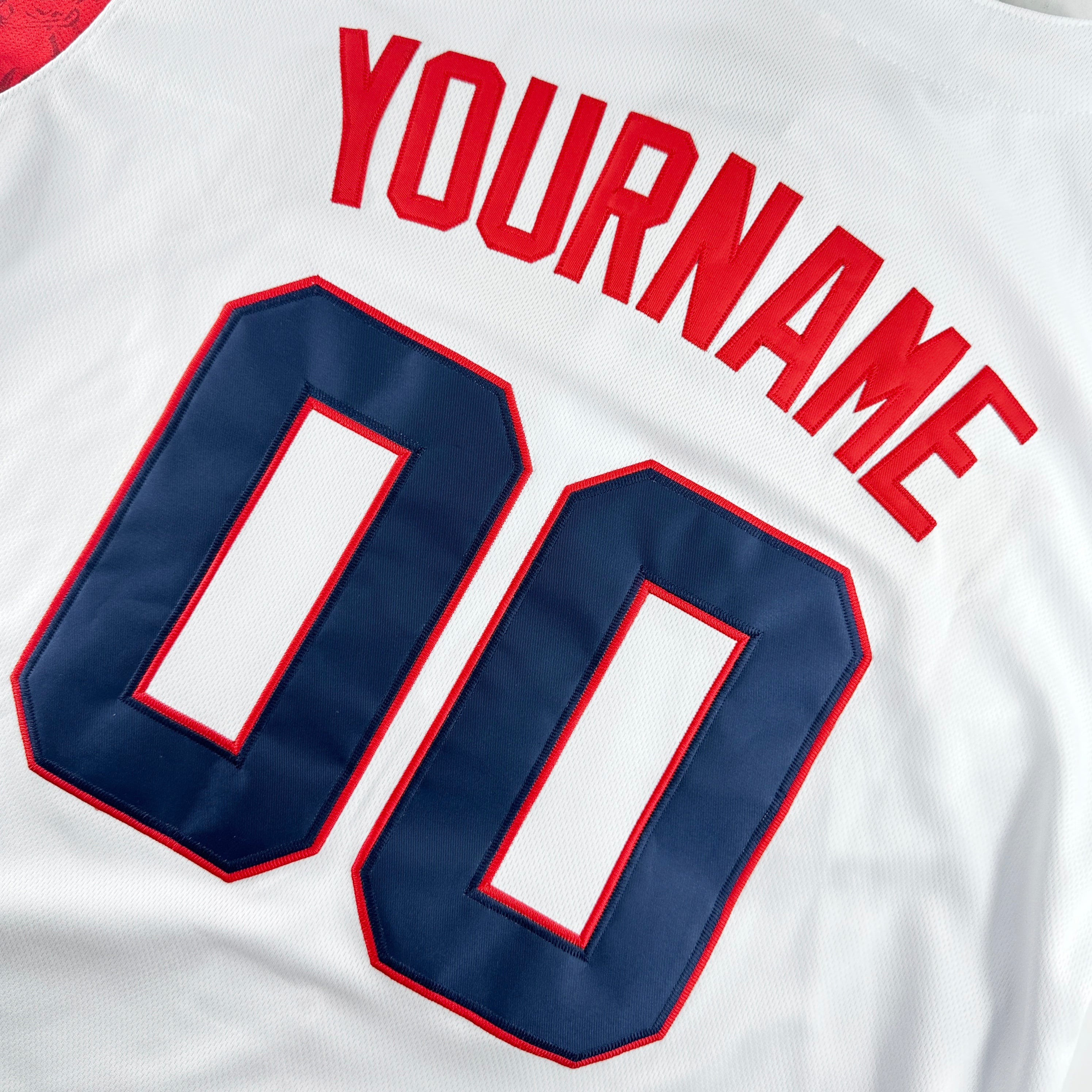Dominican Republic White Heritage Custom Baseball Jersey Dominicano Closeup Embroidered Back