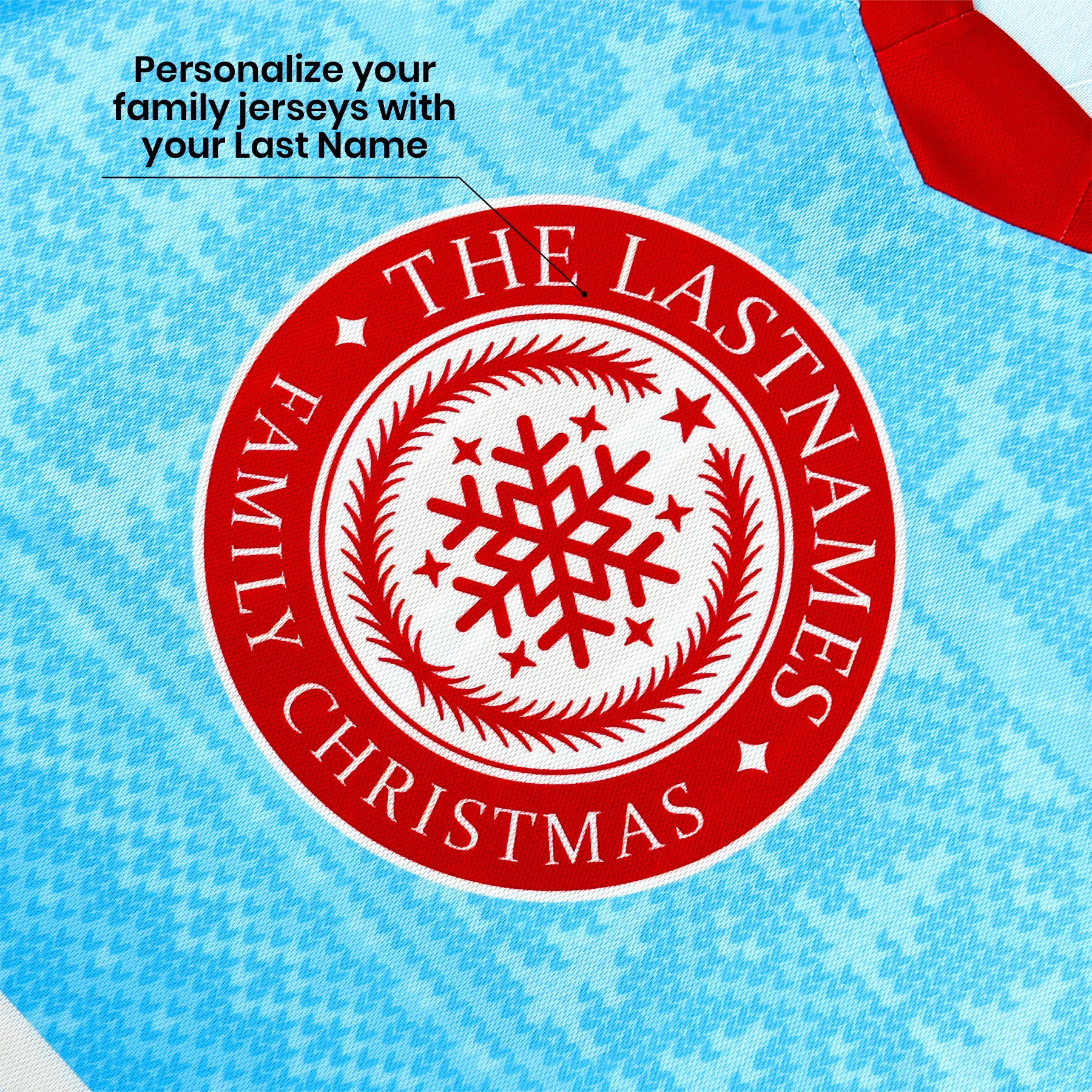 Family Christmas Custom Hockey Jersey Sweater Personalized Baby Blue Closeup Front
