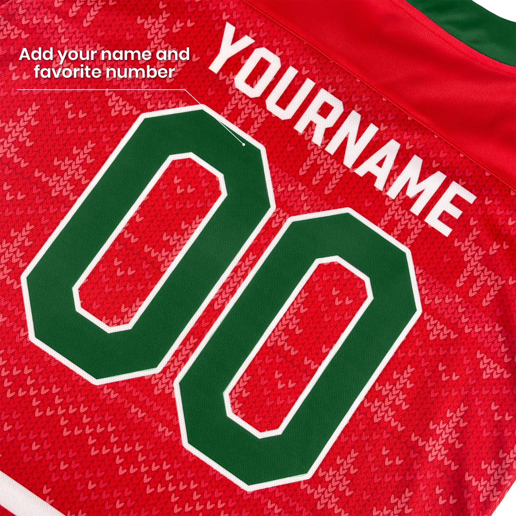 Family Christmas Custom Hockey Jersey Sweater Personalized Red Closeup Back