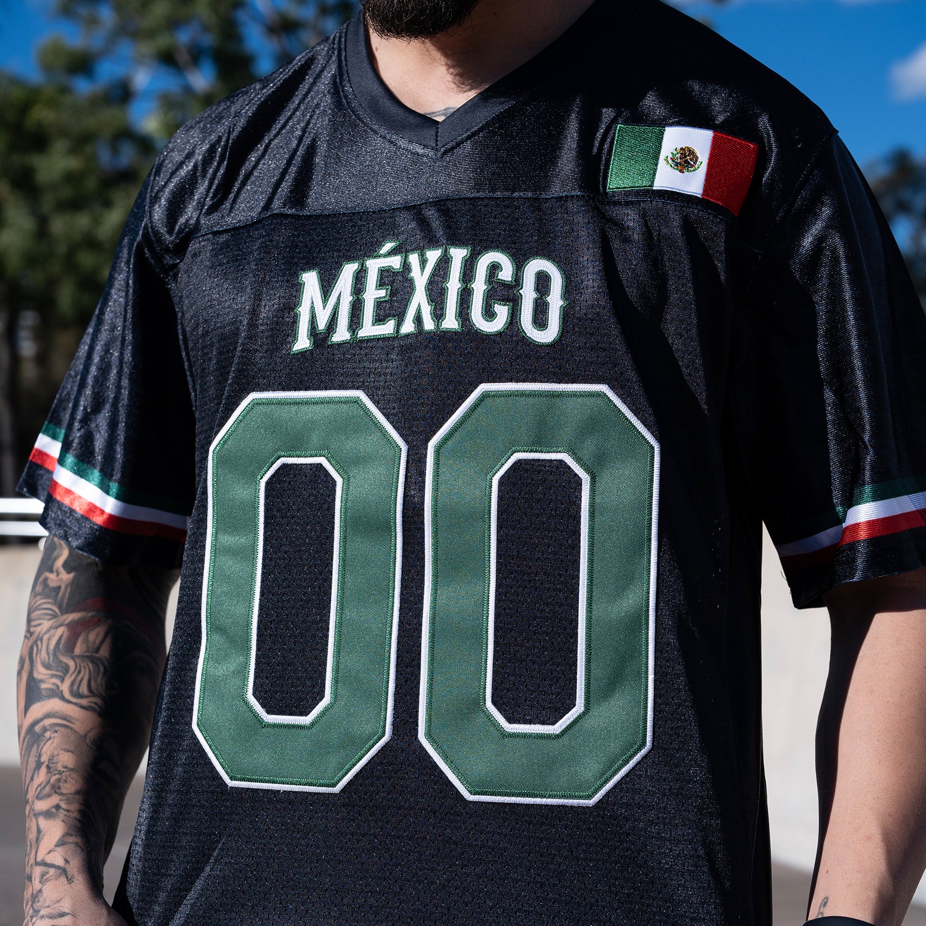 Mexico Heritage Black Custom American Football Jersey Closeup Stitched