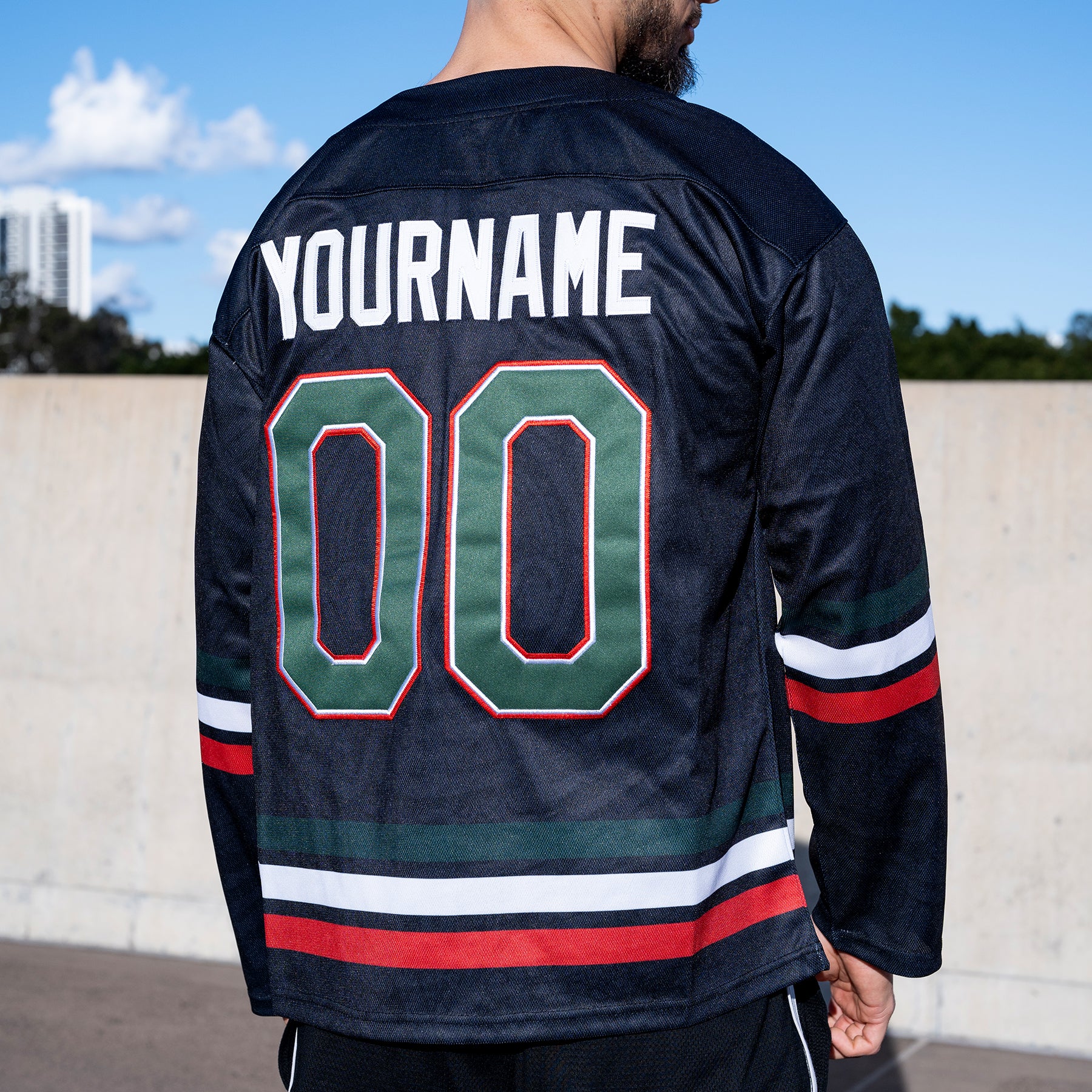 Mexico Heritage Black Custom Hockey Jersey Closeup Back