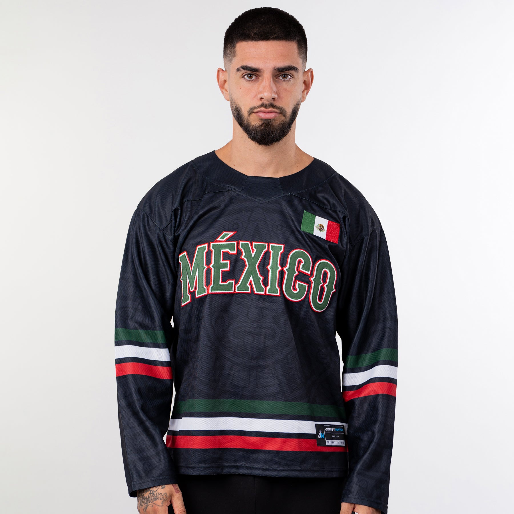 Mexico Heritage Black Custom Hockey Jersey Model Front