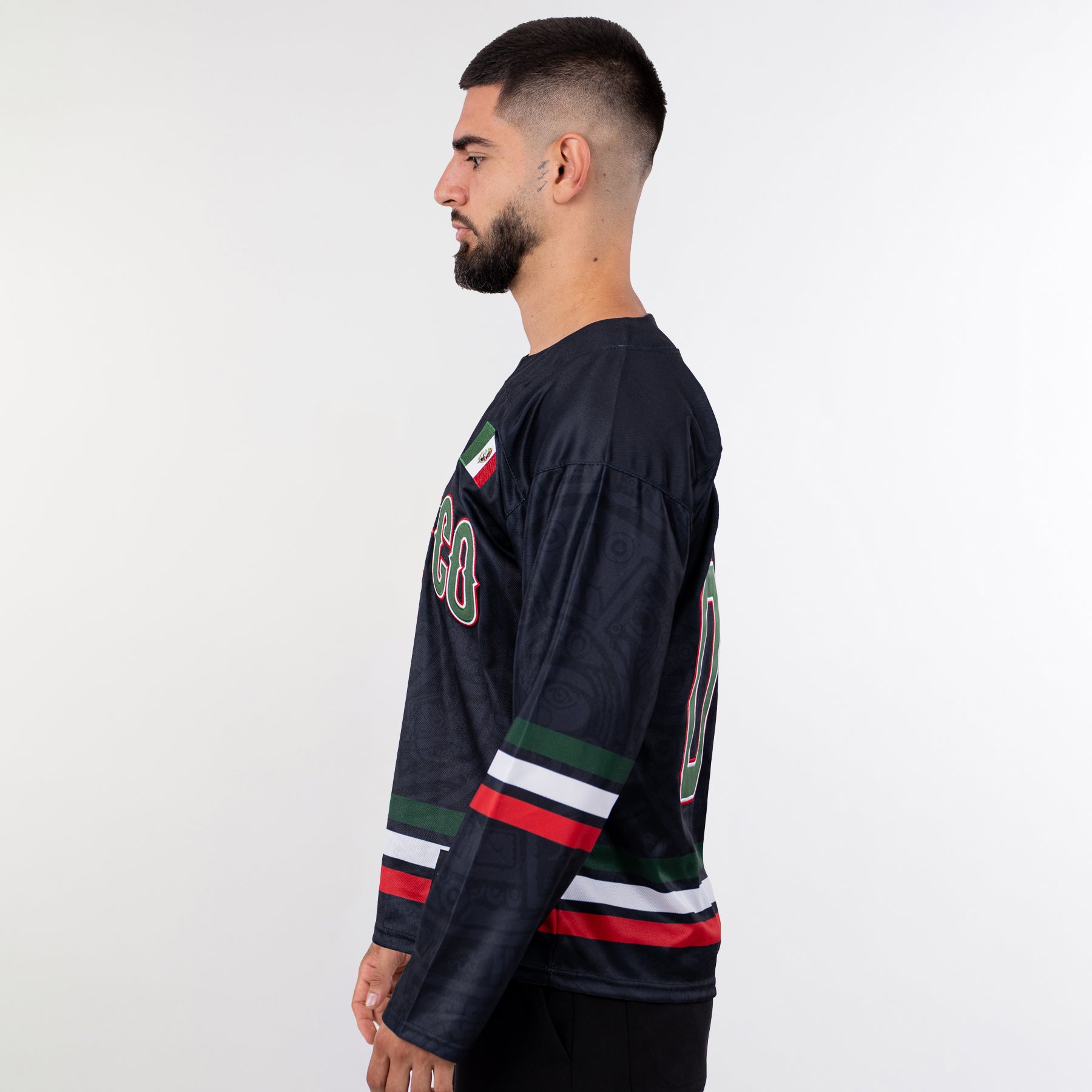 Mexico Heritage Black Custom Hockey Jersey Model Side