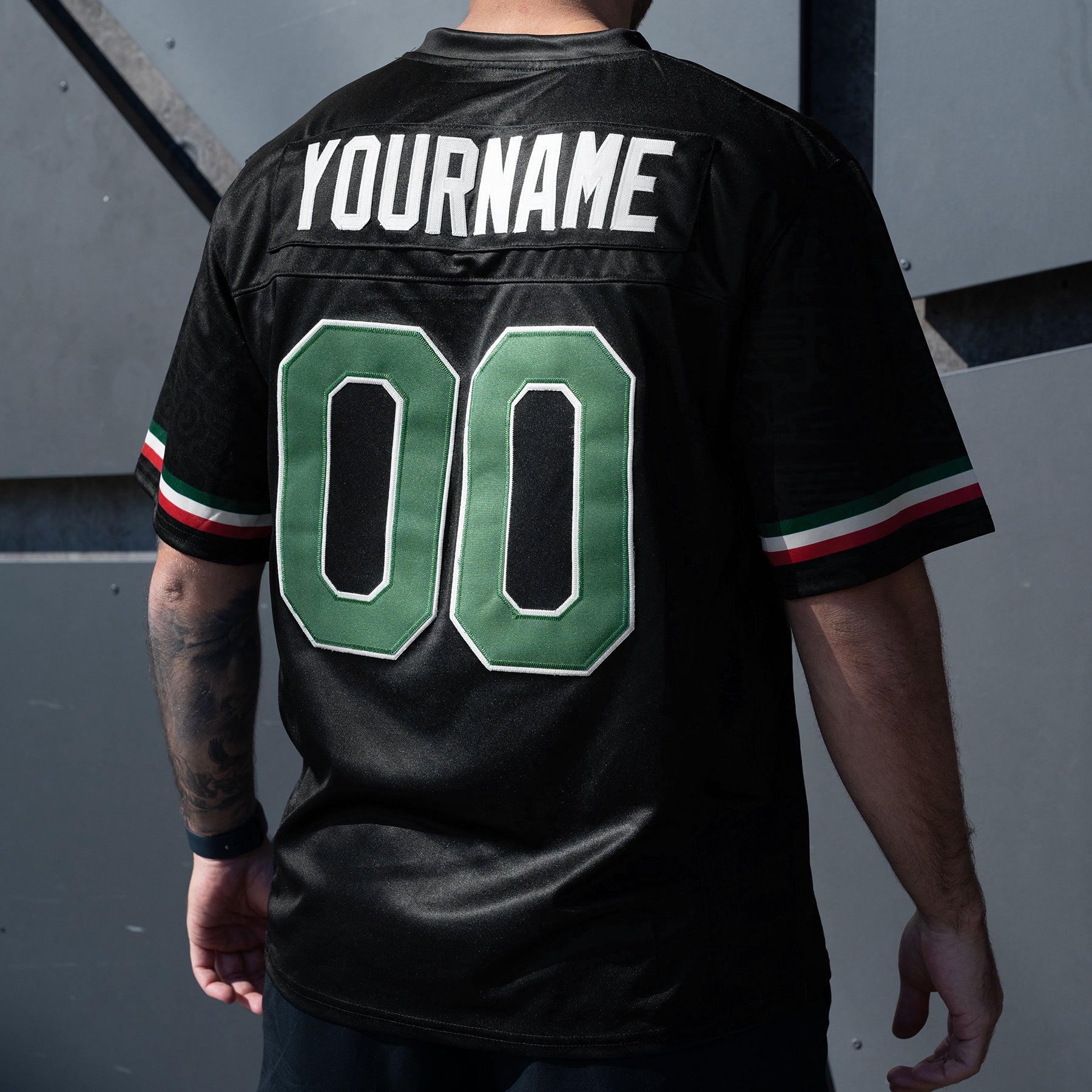 Mexico Heritage Custom American Football Black Jersey Back Customized Closeup