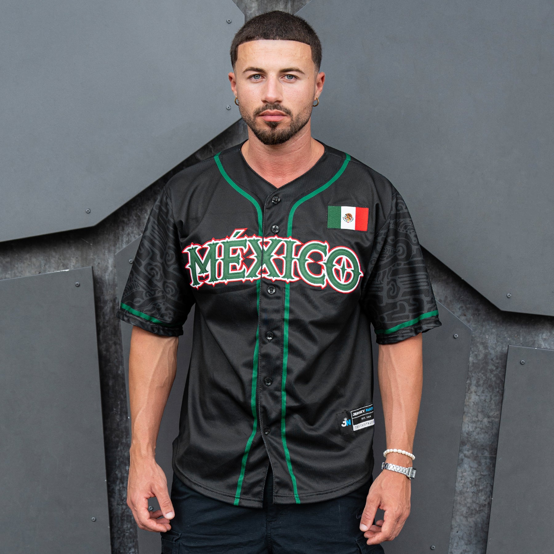 Mexico Heritage Custom Baseball Jersey Black Model Styling