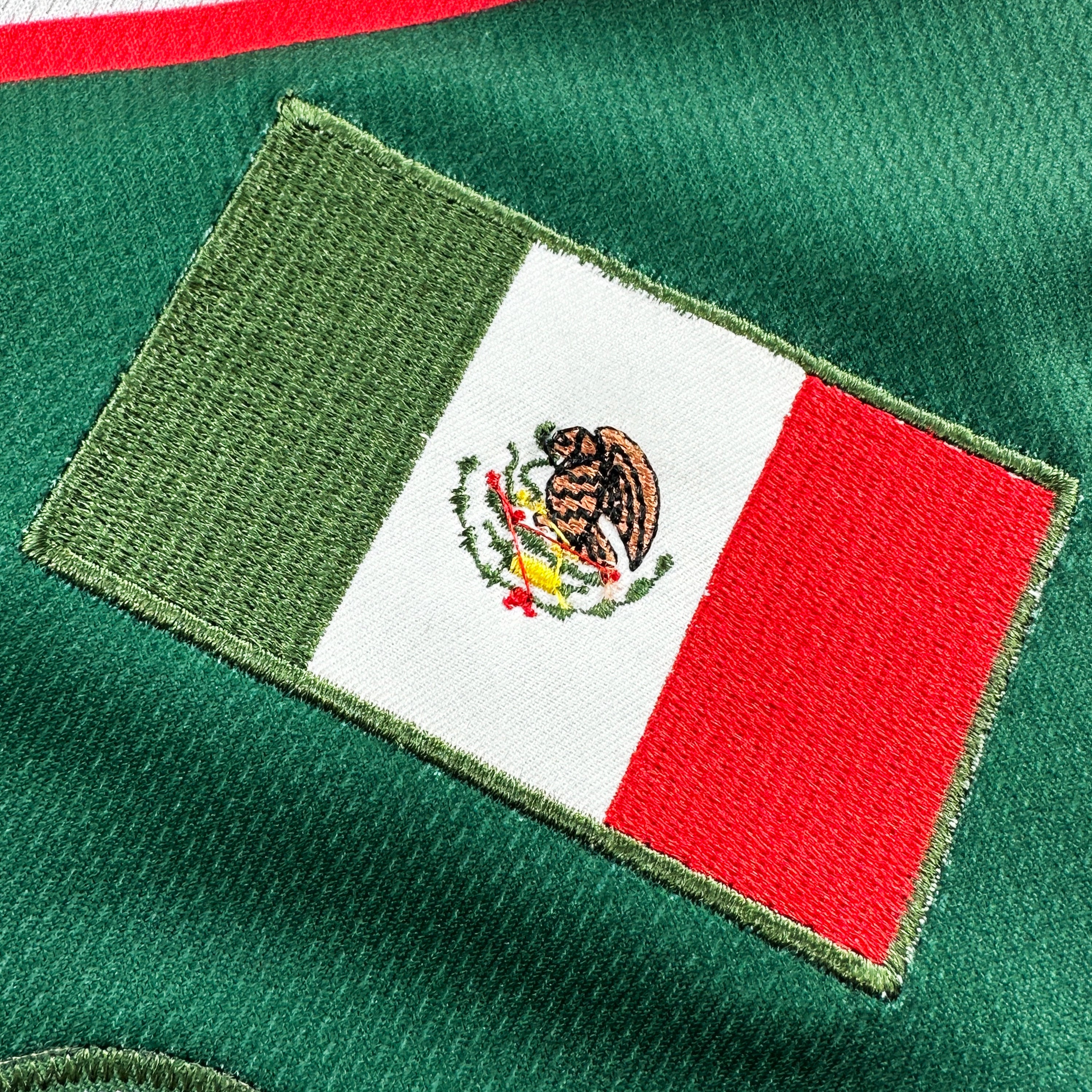 Mexico Heritage Custom Baseball Jersey Green Closeup Stitched Flag Embroidered