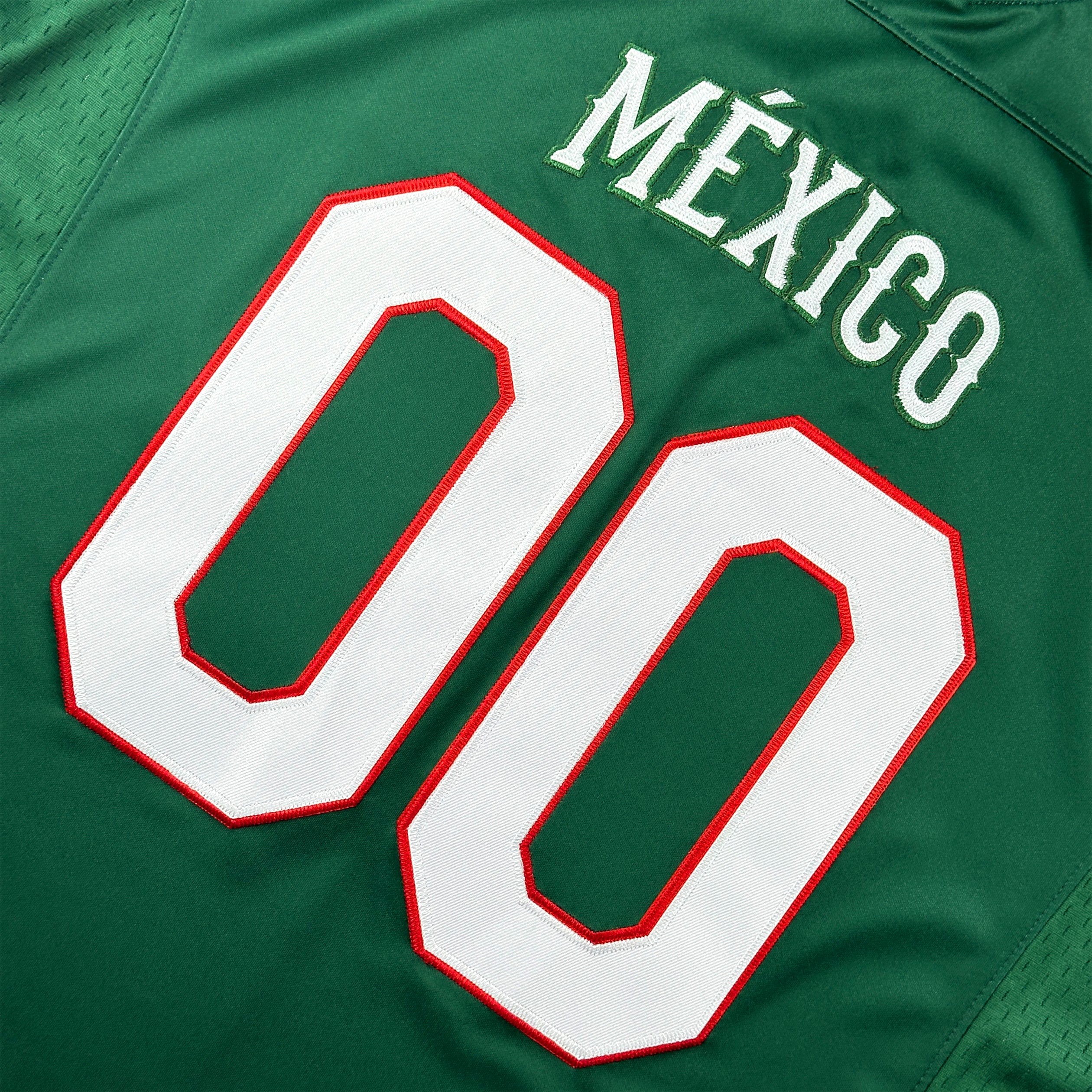 Mexico Heritage Green Custom American Football Jersey Embroidered Closeup Front