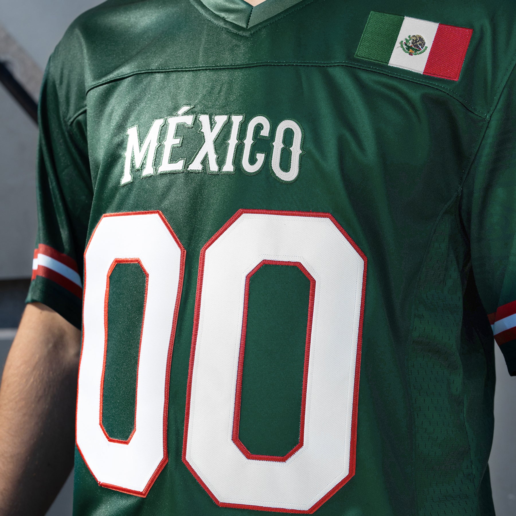 Mexico Heritage Green Custom American Football Jersey Model Closeup