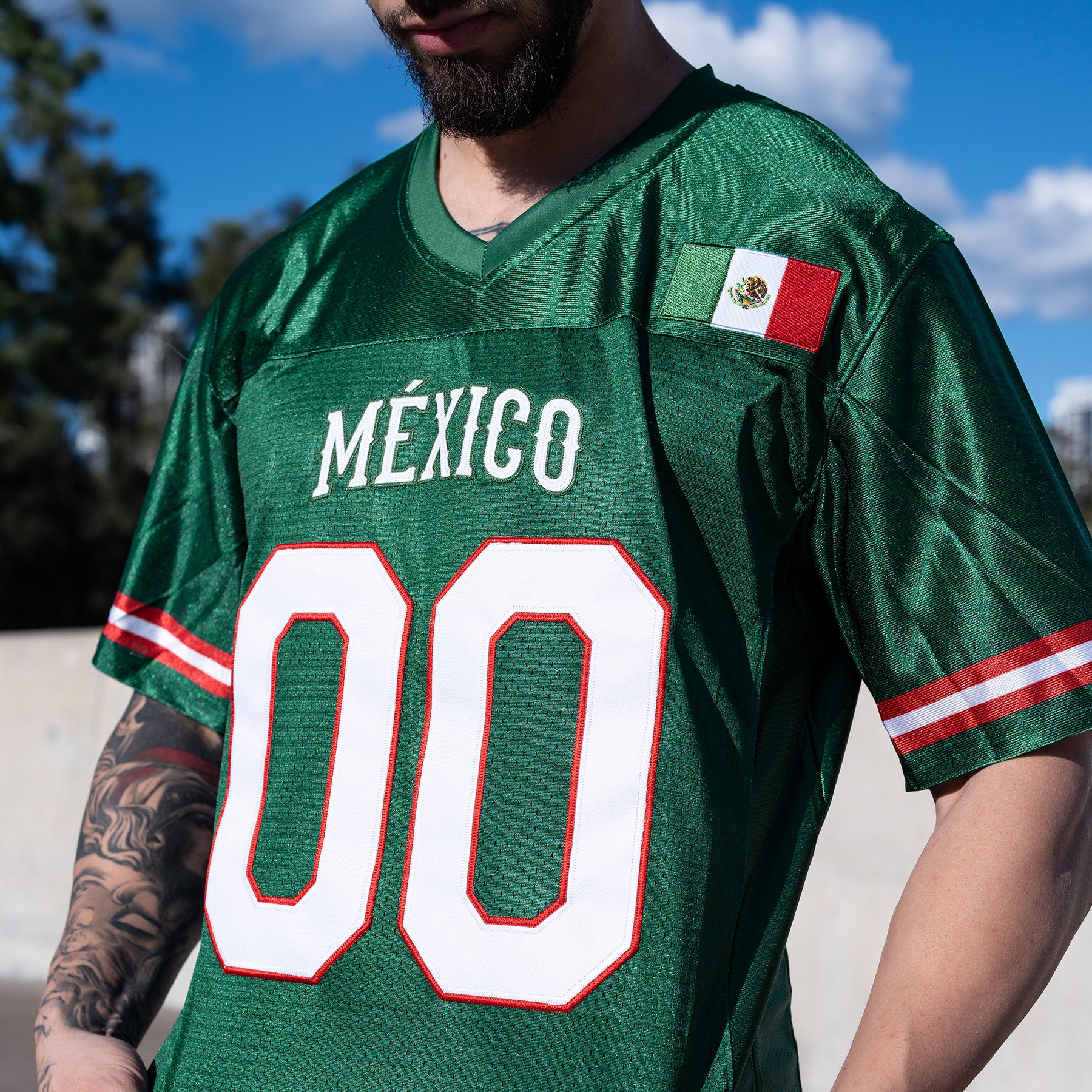 Mexico Heritage Green Custom Football Jersey Closeup