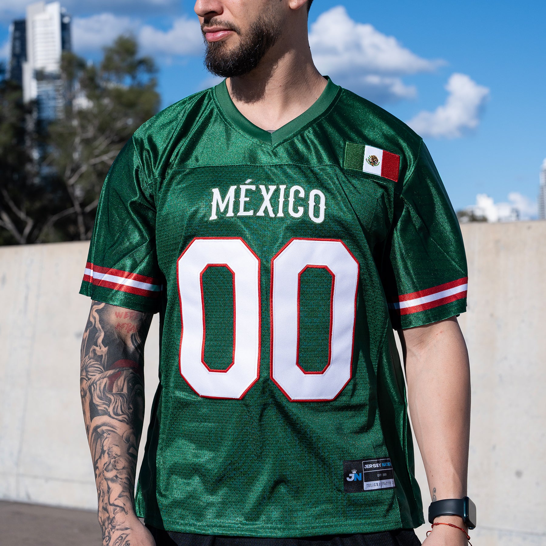 Mexico Heritage Green Custom Football Jersey Closeups