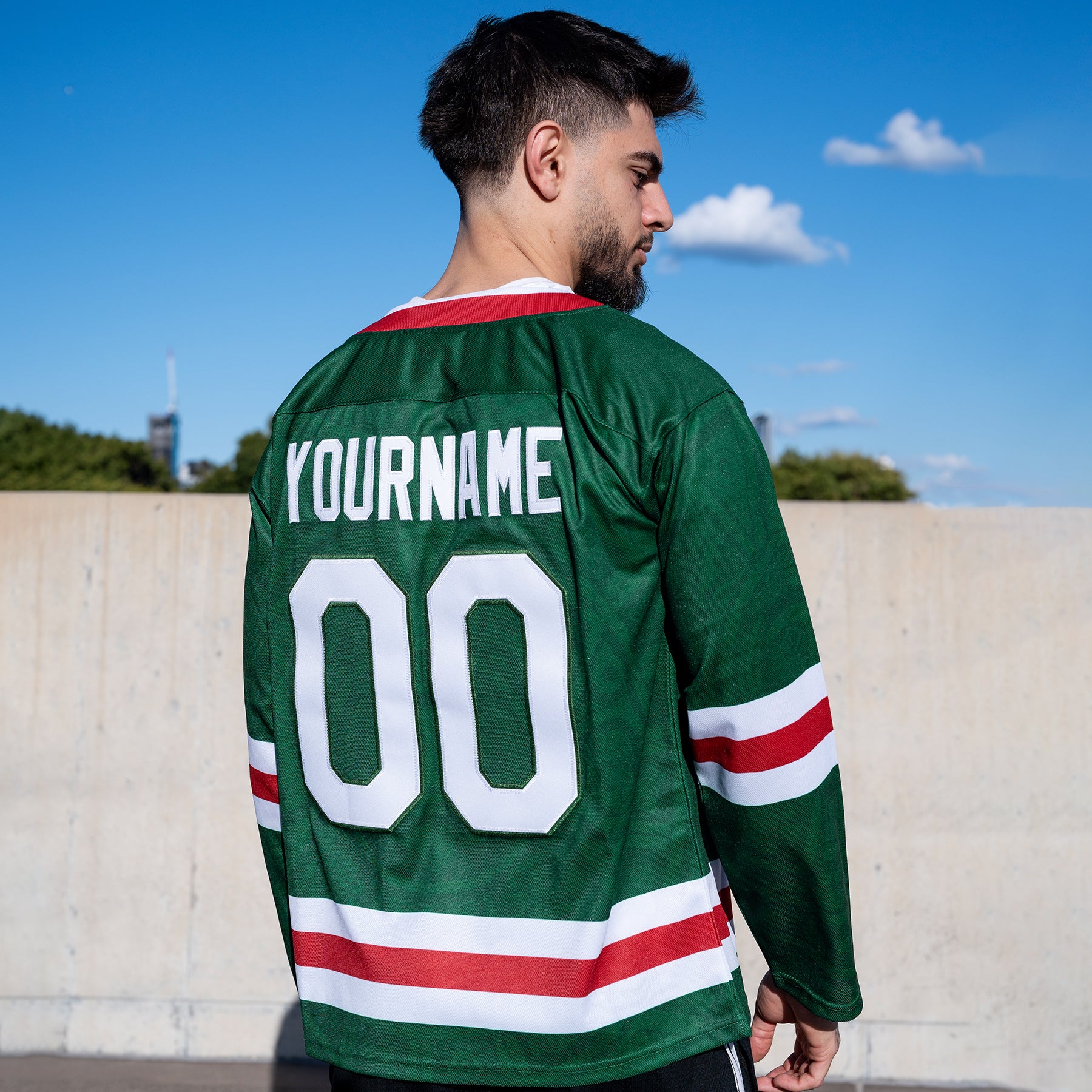 Mexico Heritage Green Custom Hockey Jersey Closeup Back
