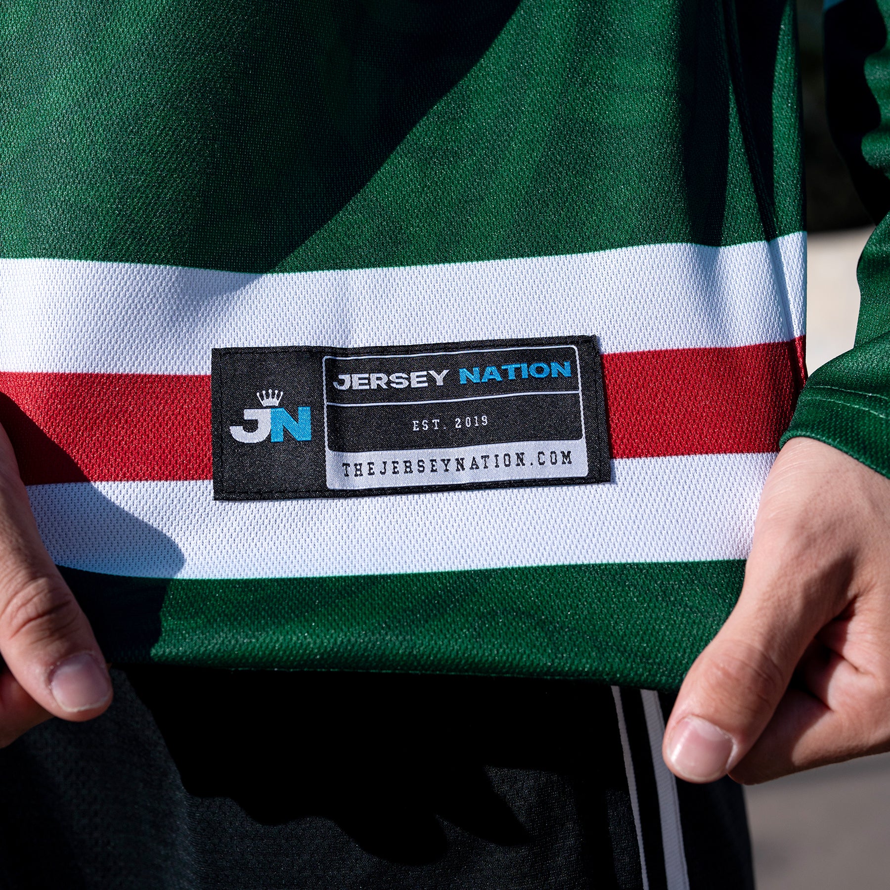 Mexico Heritage Green Custom Hockey Jersey Closeups Stitched
