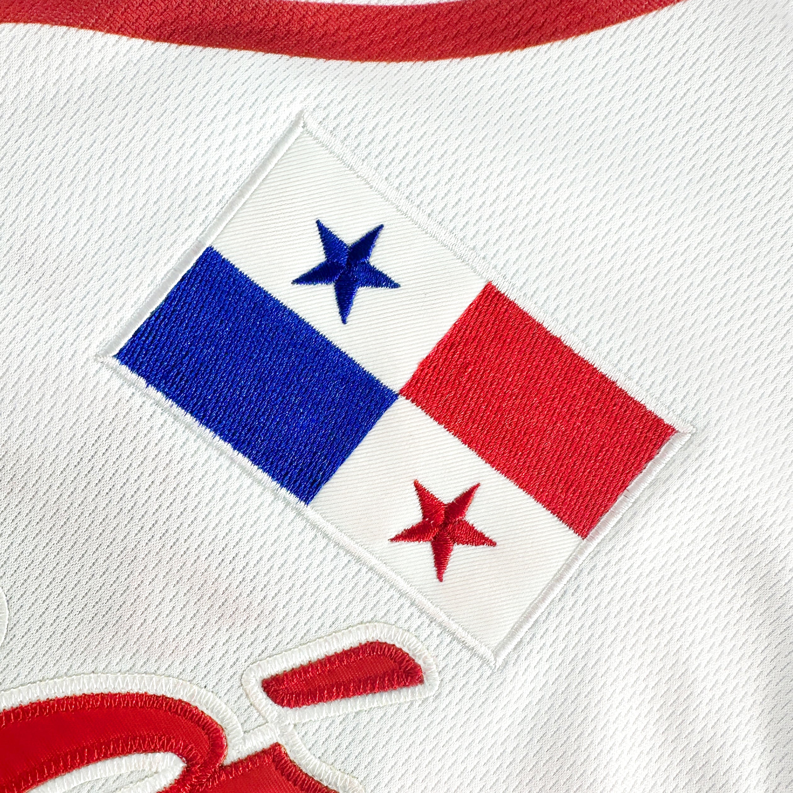 Panama Heritage Custom White Baseball Jersey Closeup Stitched Flag