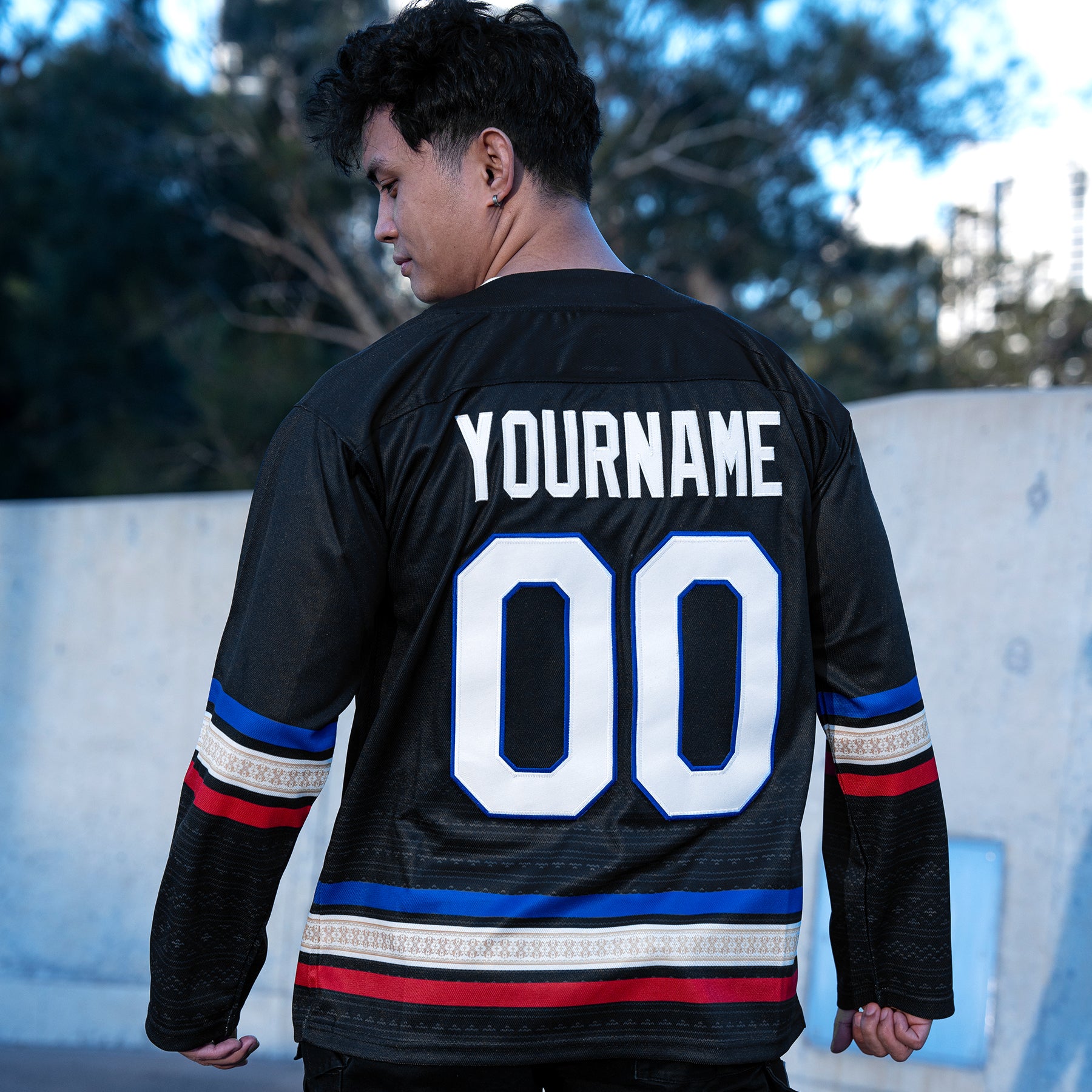 Philippines Heritage Black Custom Ice Hockey Jersey Customized