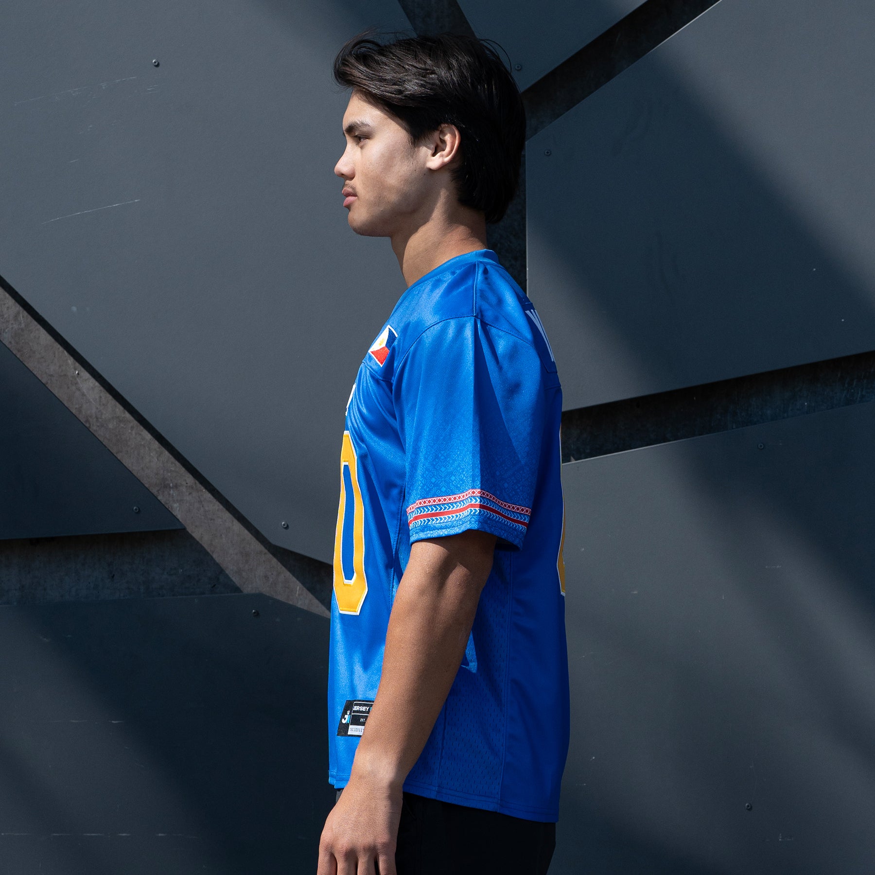Philippines Heritage Blue Custom American Football Jersey Model Styling Side