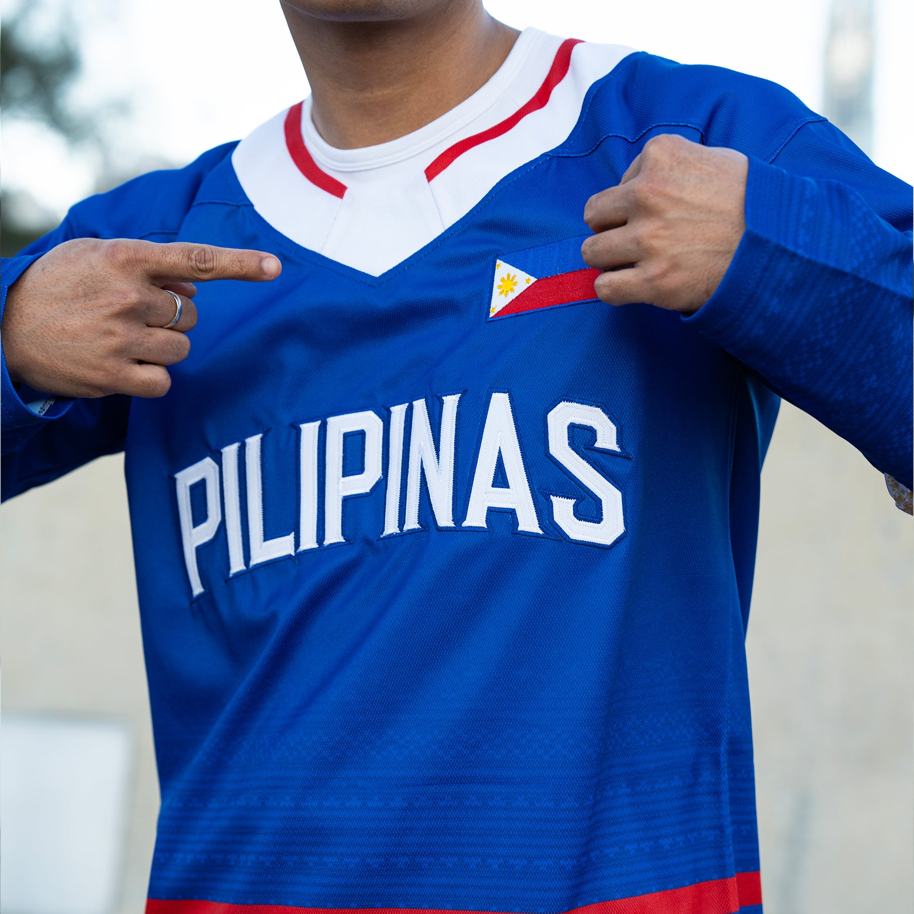 Philippines Heritage Blue Custom Hockey Jersey Closeup