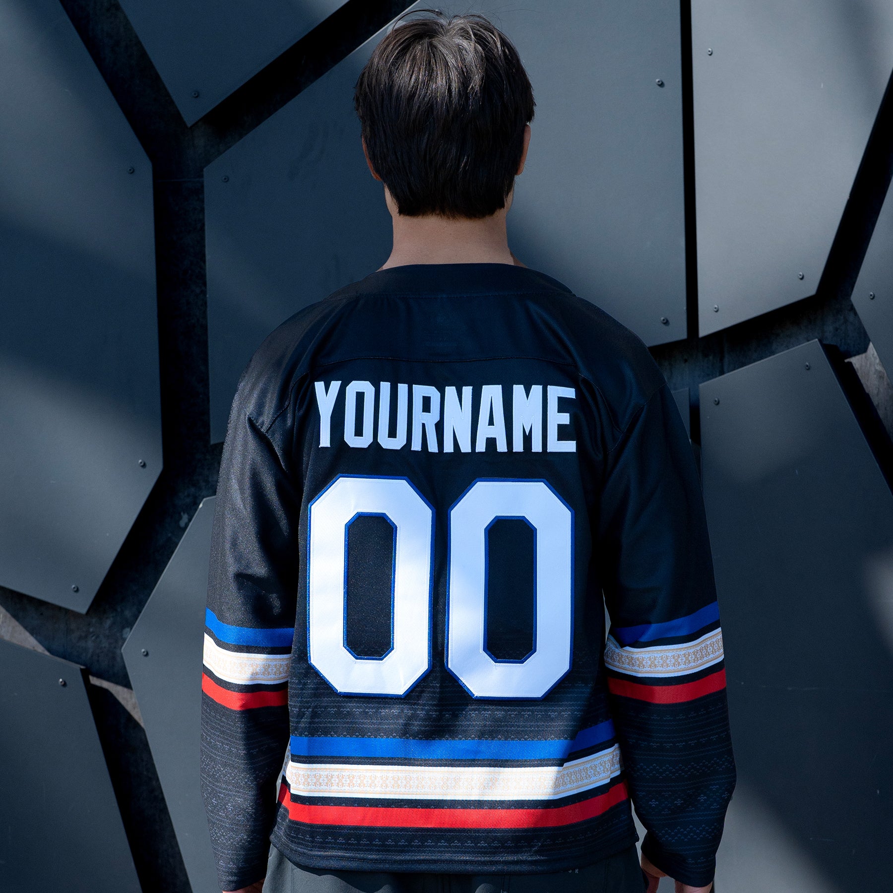 Philippines Heritage Custom Black Hockey Jersey Model Closeup Embroidered Back Customized