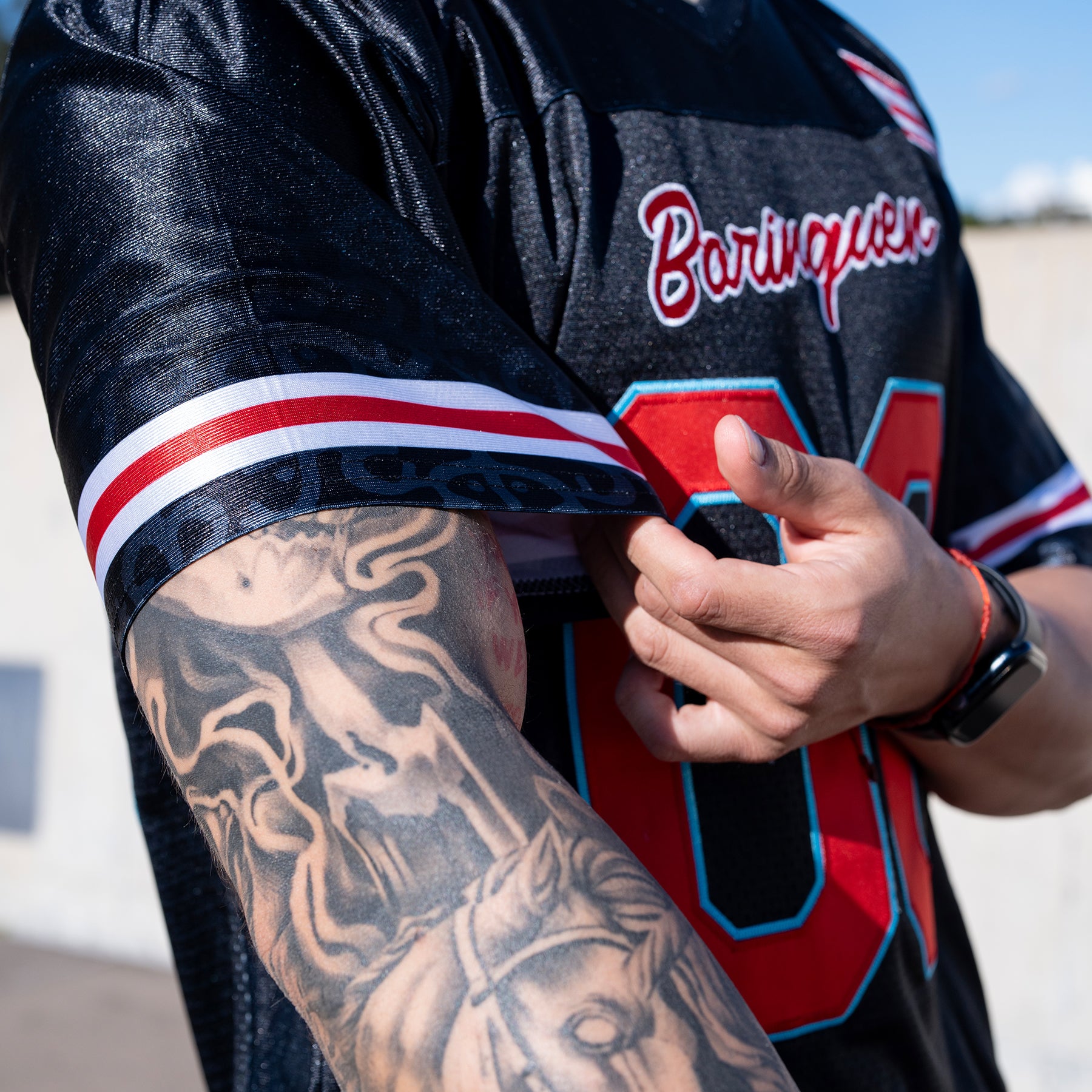 Puerto Rico Azul Celeste Black Heritage Custom American Football Jersey Sleeves