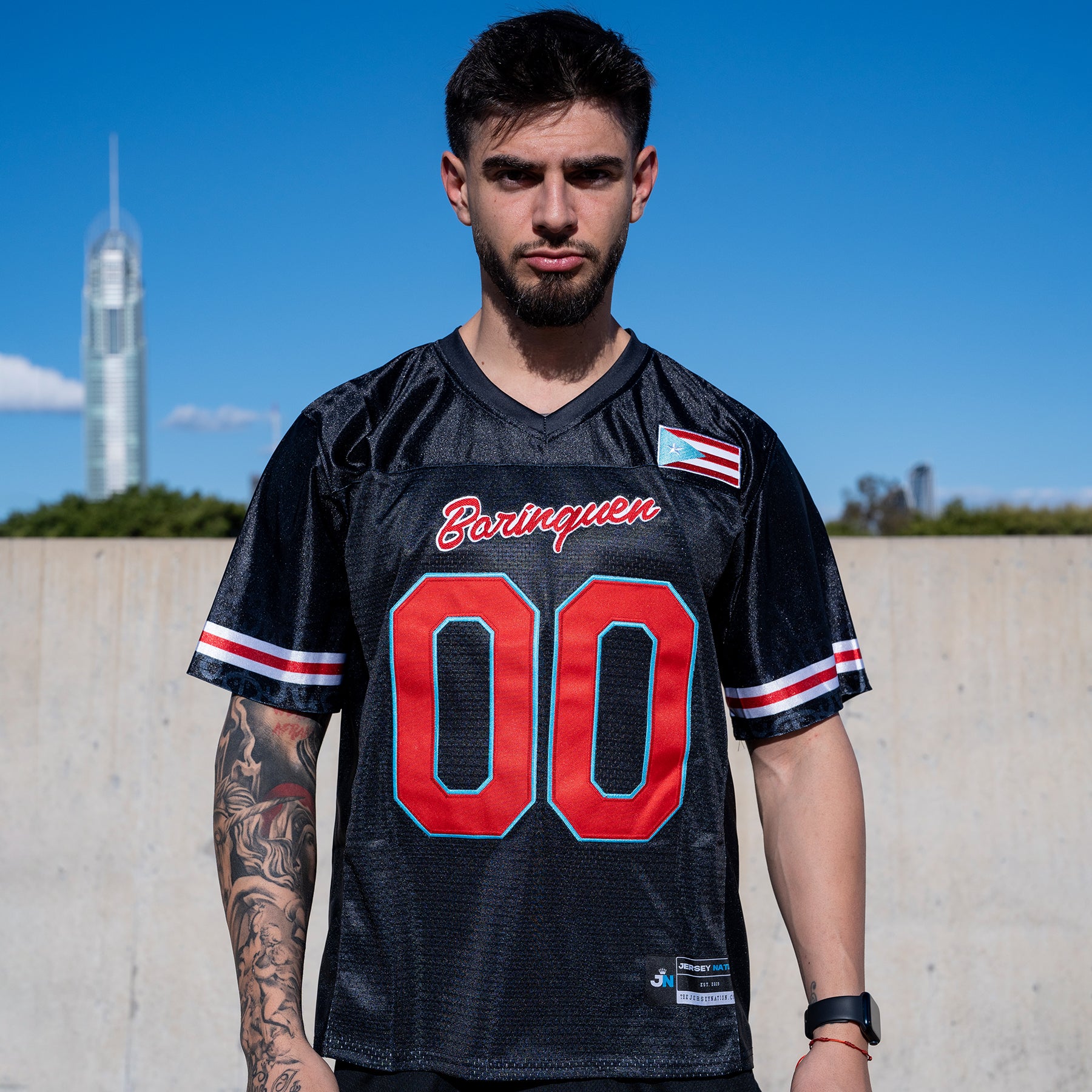 Puerto Rico Azul Celeste Black Heritage Custom American Football Jersey Stitched