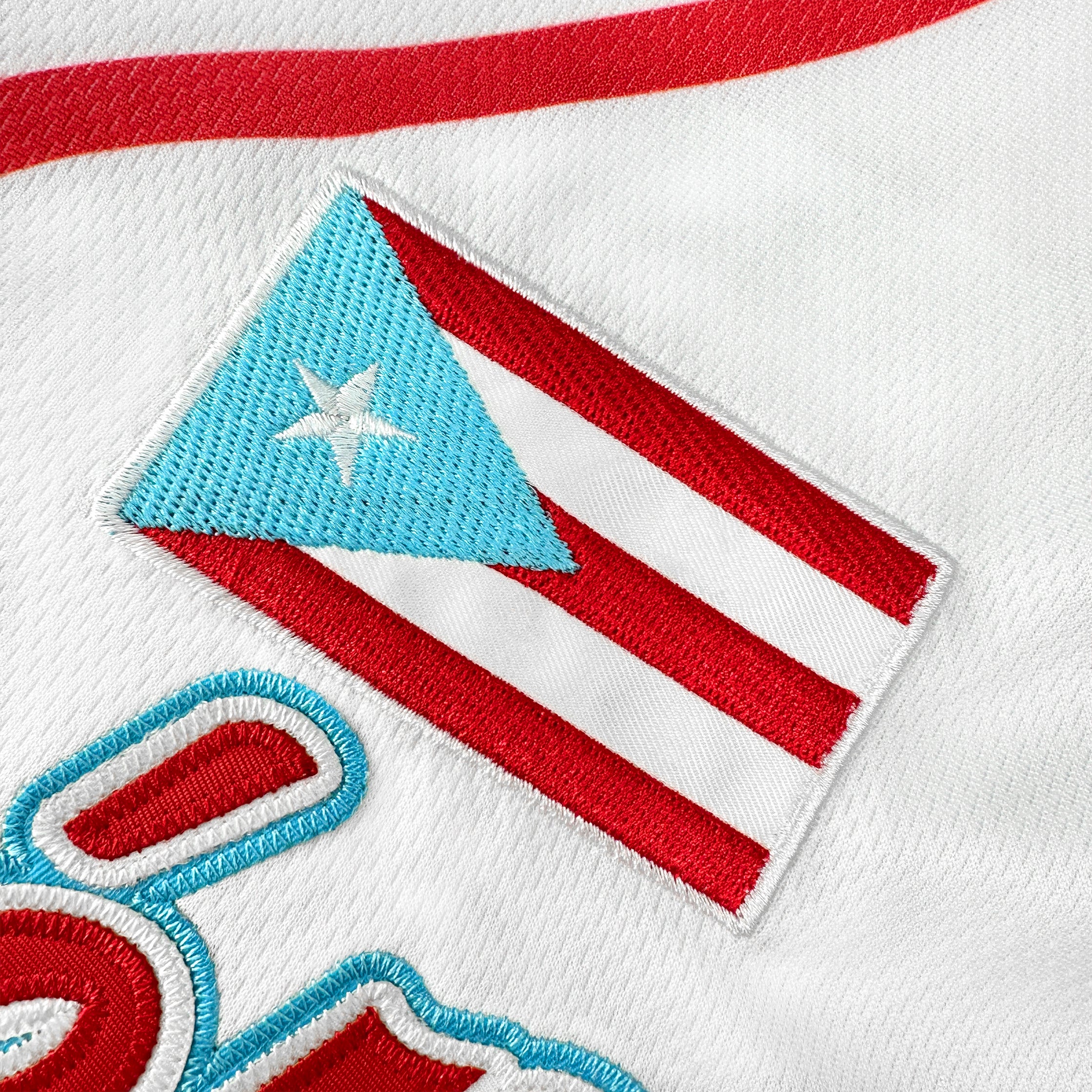 Puerto Rico Azul Celeste Boriken Heritage Custom Baseball Jersey Closeup Flag Stitched