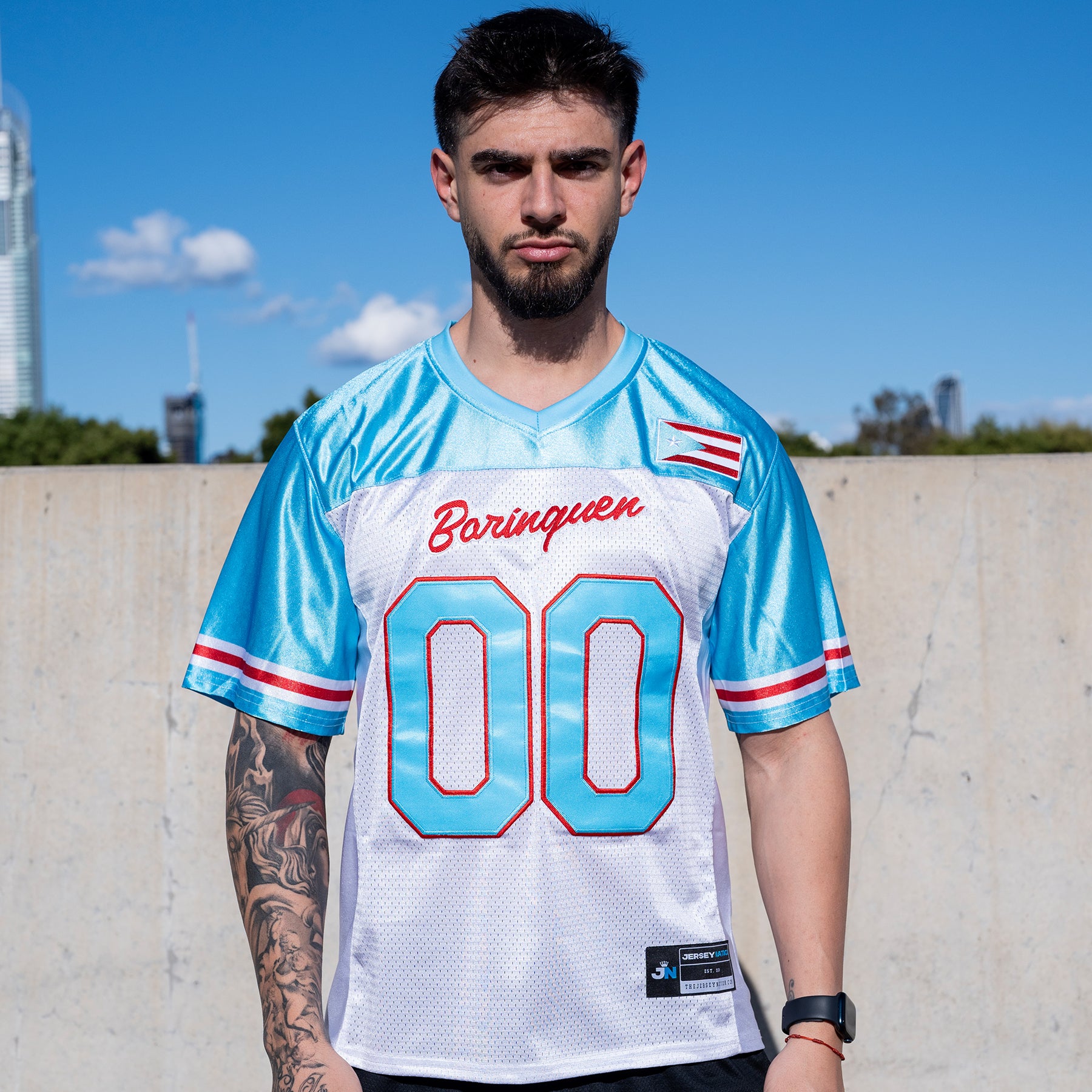 Puerto Rico Azul Celeste Heritage Custom American Football Jersey