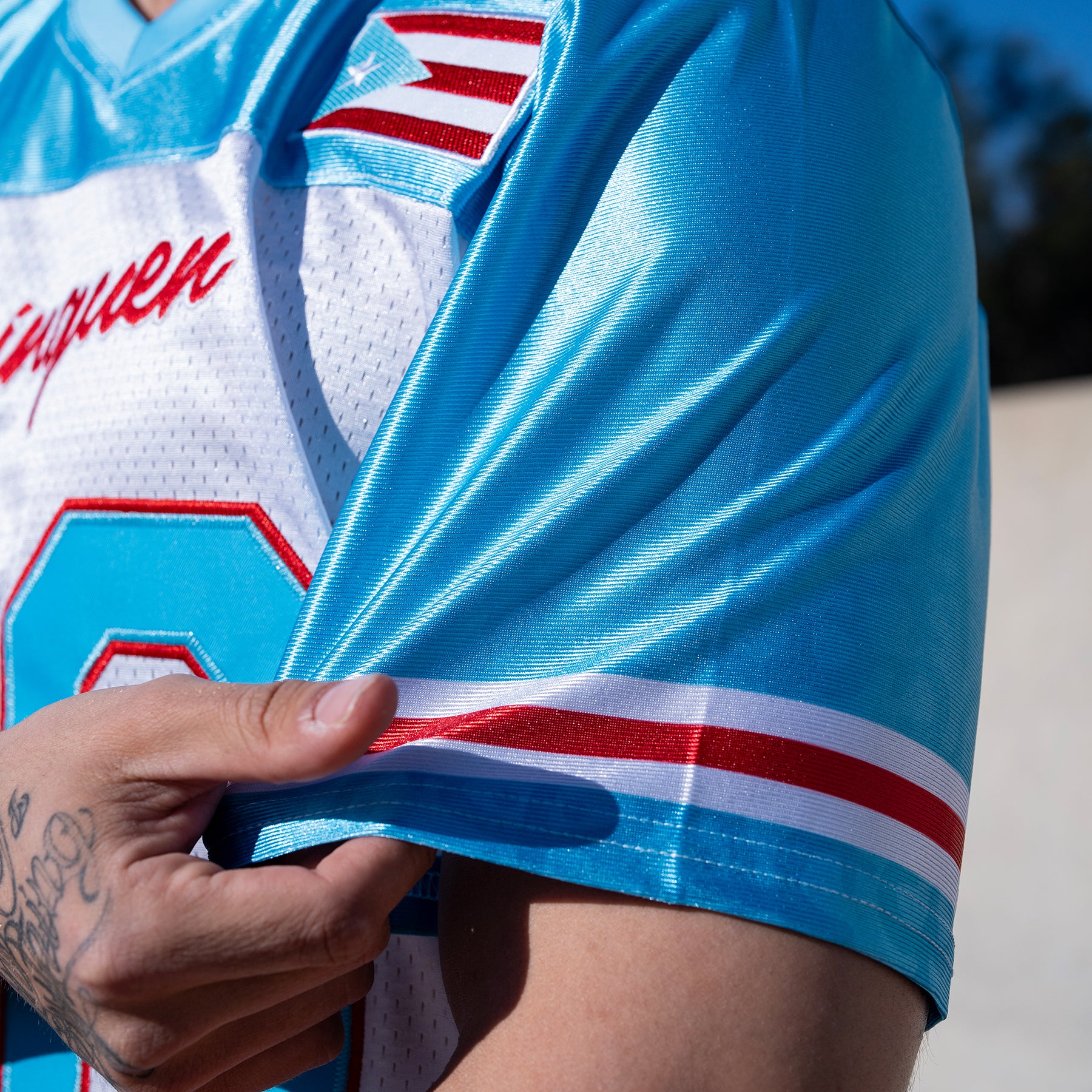 Puerto Rico Azul Celeste Heritage Custom American Football Jersey Sleeves