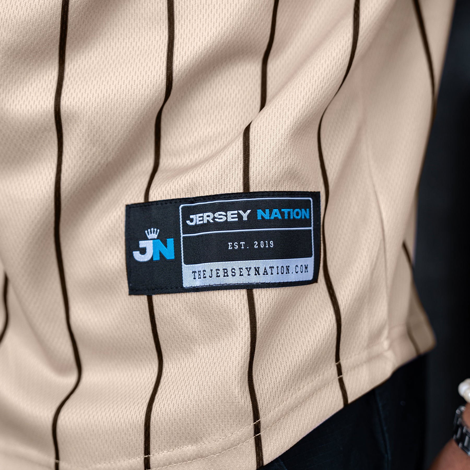 Puerto Rico Beige Navy Blue Boriken Heritage Custom Baseball Jersey Closeup Embroidery Jersey Nation