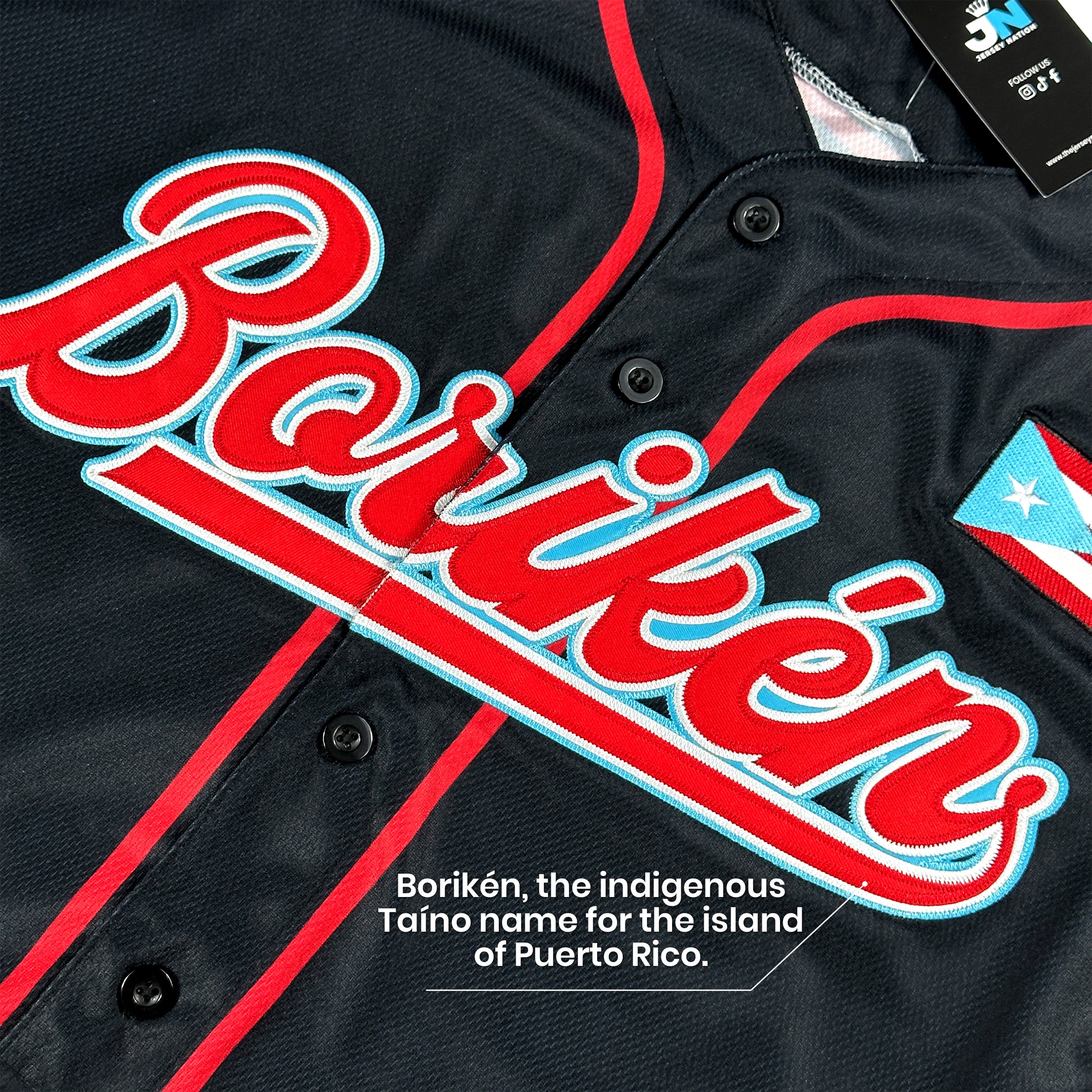 Puerto Rico Boriken Heritage Black-Azul Custom Baseball Jersey Stitched