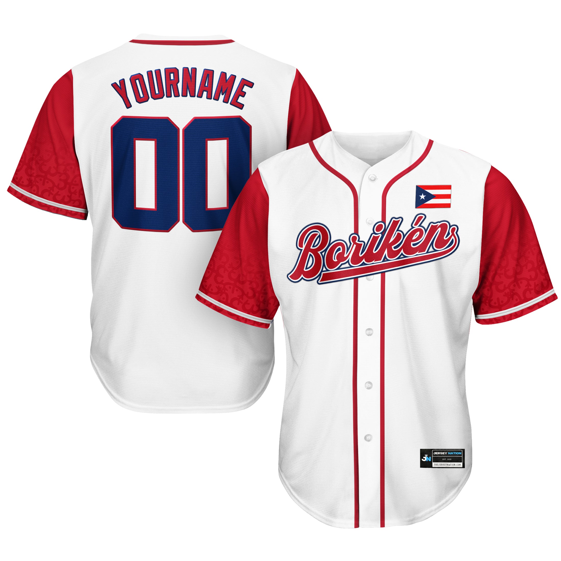 Puerto Rico Borikén Heritage Custom Baseball Jersey Navy-Blue and White