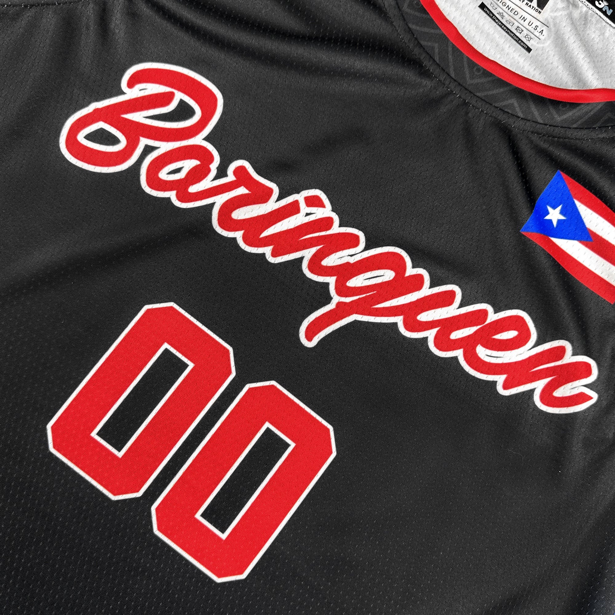 Puerto Rico Borinquen Black Custom Heritage Basketball Jersey Closeup Front