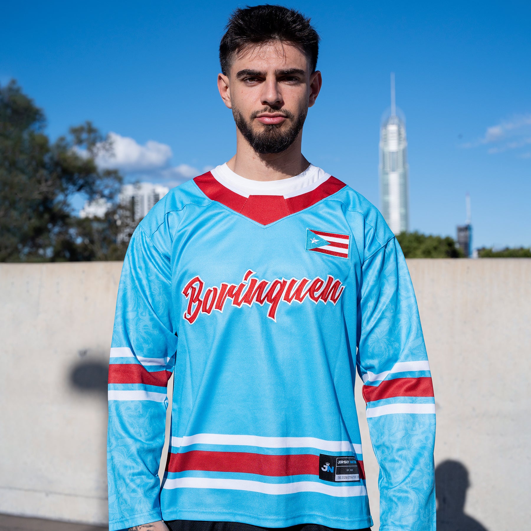 Puerto Rico Borinquen Heritage Custom Hockey Jersey Azul Celeste