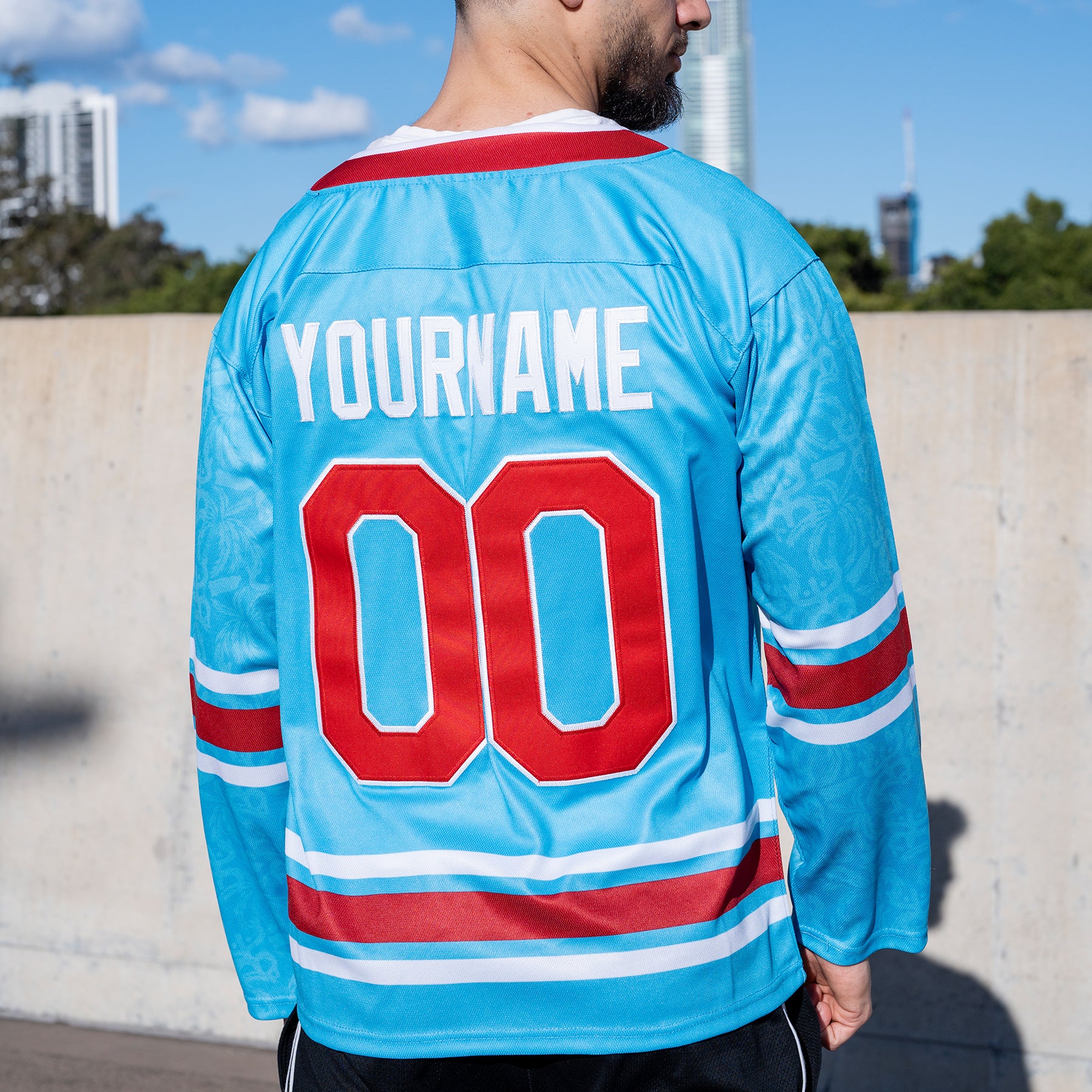 Puerto Rico Borinquen Heritage Custom Hockey Jersey Azul Celeste Back
