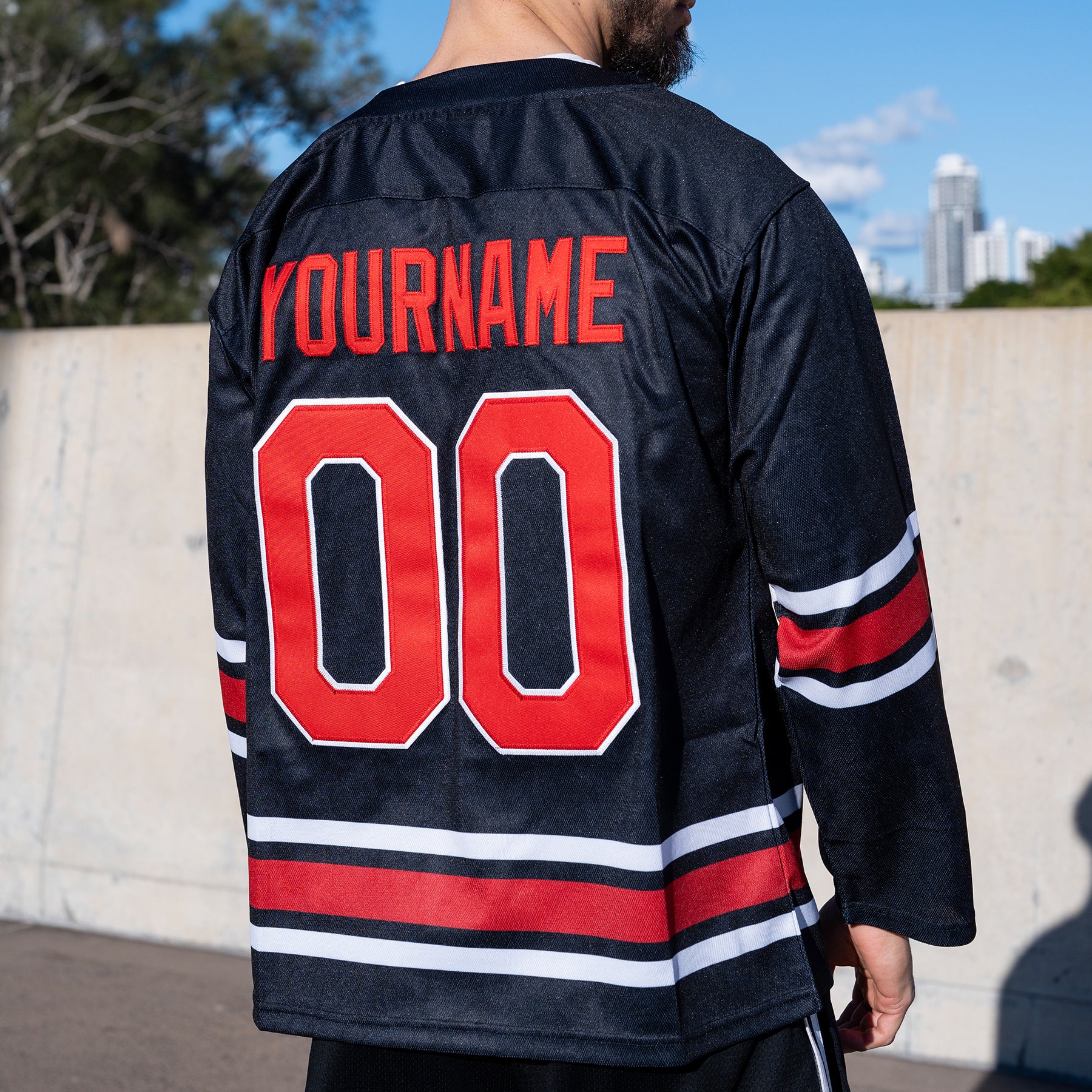 Puerto Rico Borinquen Heritage Custom Hockey Jersey Black Azul Celeste Back