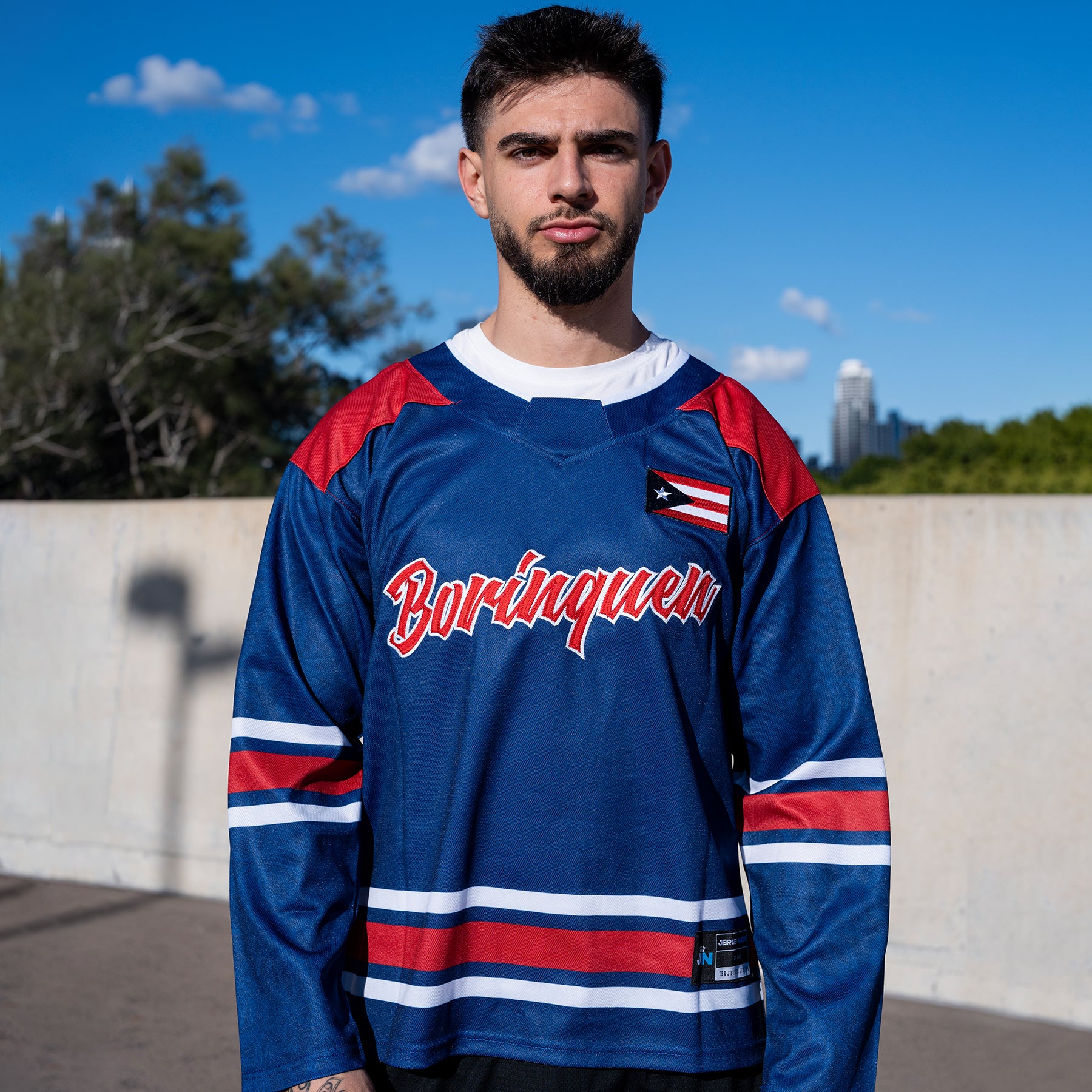 Puerto Rico Borinquen Heritage Custom Hockey Jersey Navy Blue