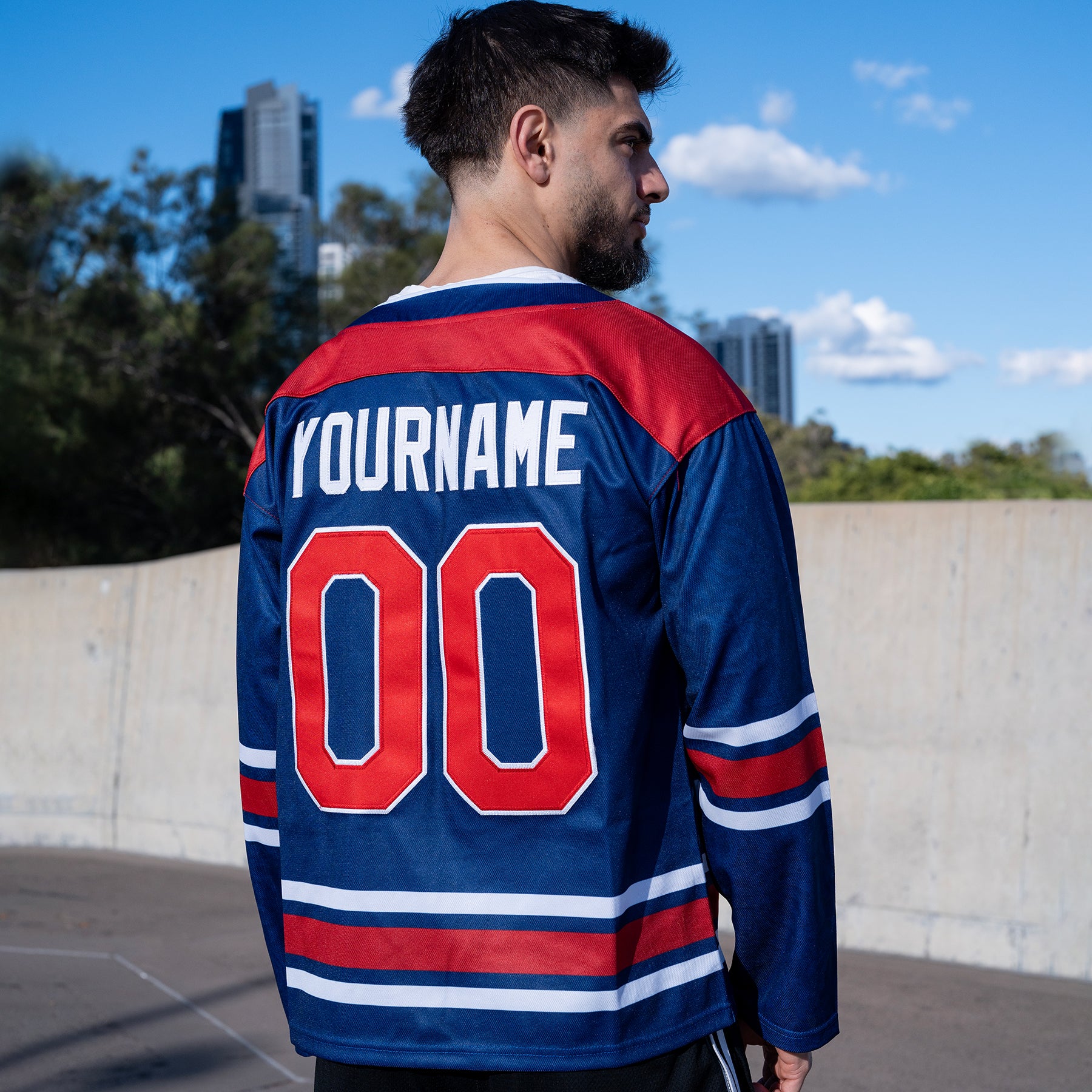 Puerto Rico Borinquen Heritage Custom Hockey Jersey Navy Blue Back