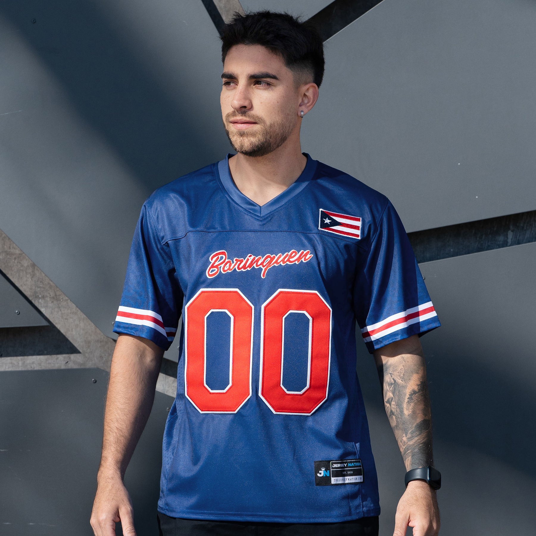 Puerto Rico Borinquen Heritage Navy Blue Custom American Football Jersey Model