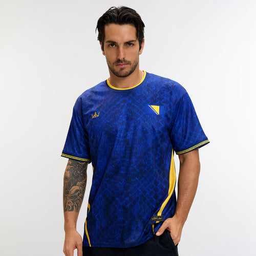 Bosnia Heritage Custom Football Jersey Blue Model Photo