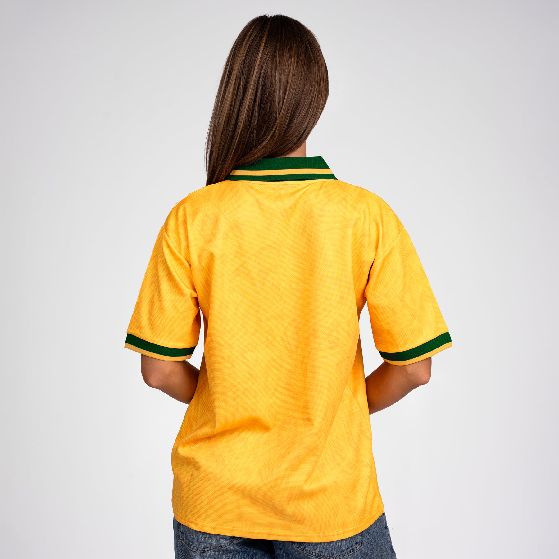 Brazil Heritage Retro Custom Yellow Football Jersey World Soccer Shirt Brasil Model Womens Back