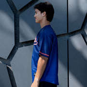Cambodia 'Angkor Wat' Blue Baseball Jersey Custom Model Side