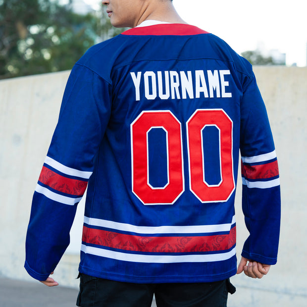 Cambodia Heritage Blue Custom Hockey Jersey Back