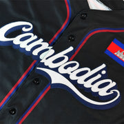 Cambodia Heritage Custom Black Baseball Jersey Closeup