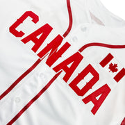 Canada Heritage Custom White Baseball Jersey Closeup Embroidered Front
