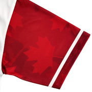 Canada Heritage Custom White Baseball Jersey Closeup Sleeves Details
